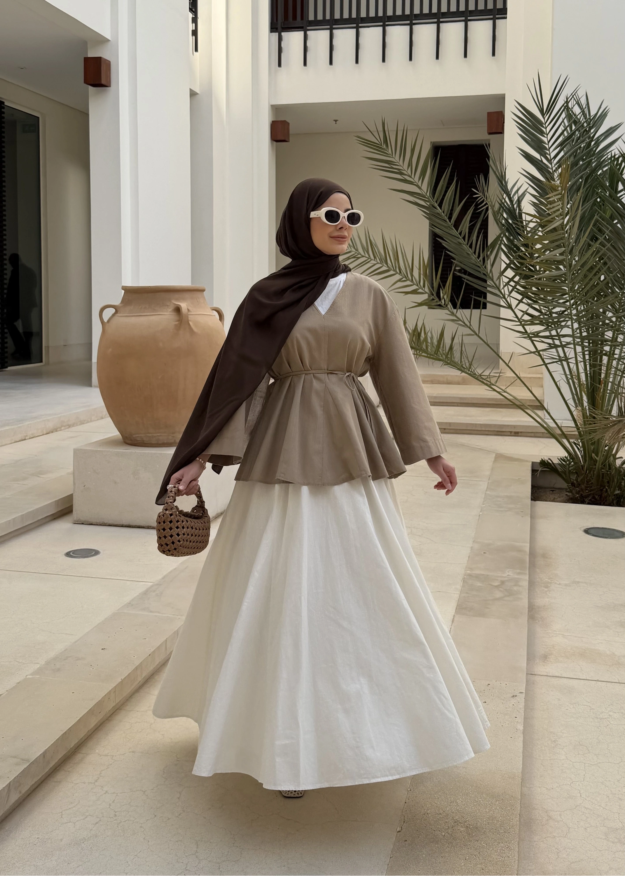 8975 KETEN V YAKA BLUZ !! VİZON