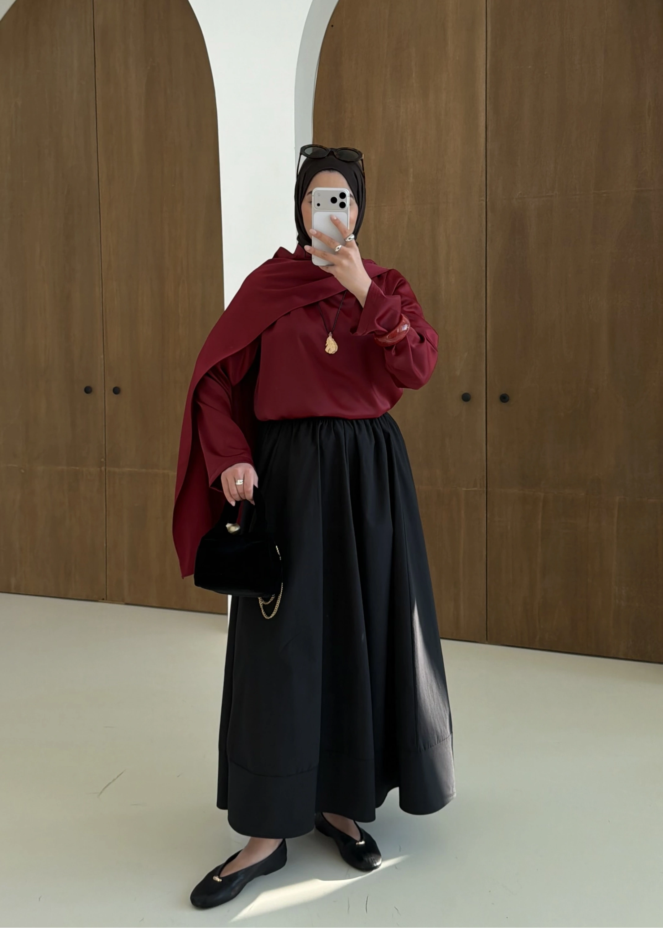 Saten Arabic Bluz Bordo