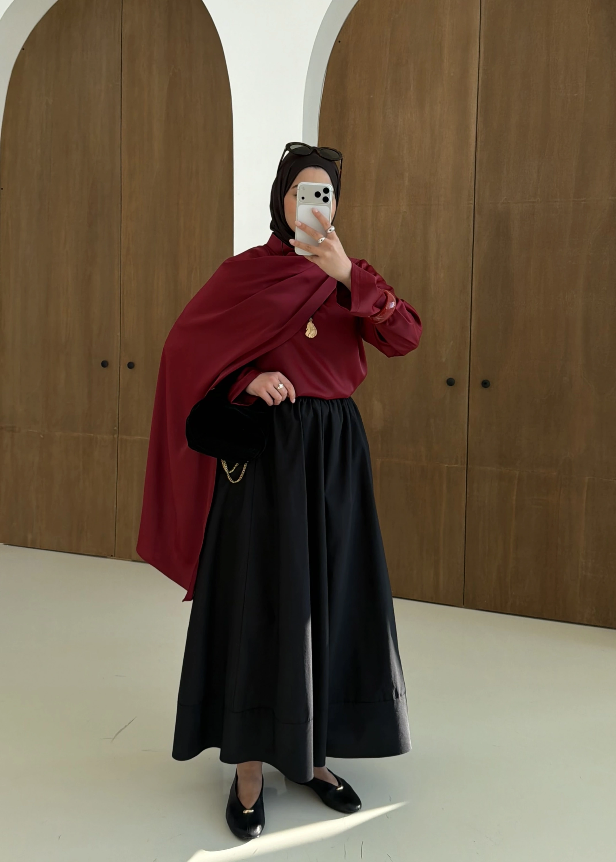 Saten Arabic Bluz Bordo