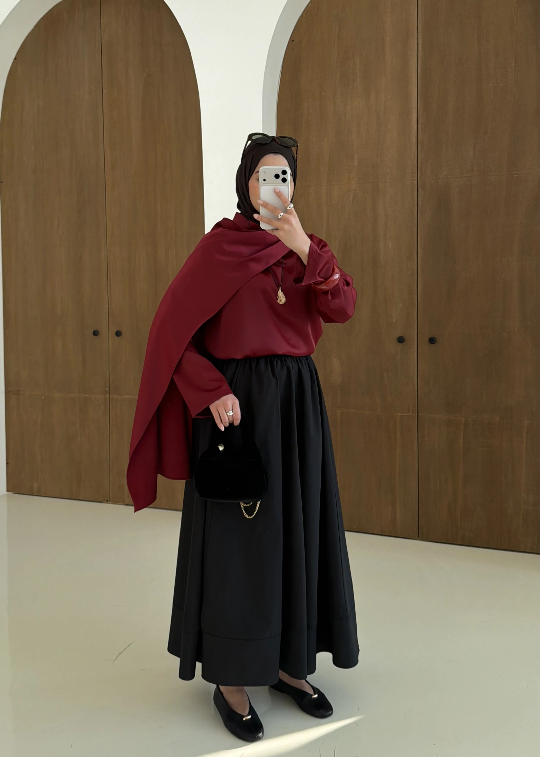 Saten Arabic Bluz Bordo