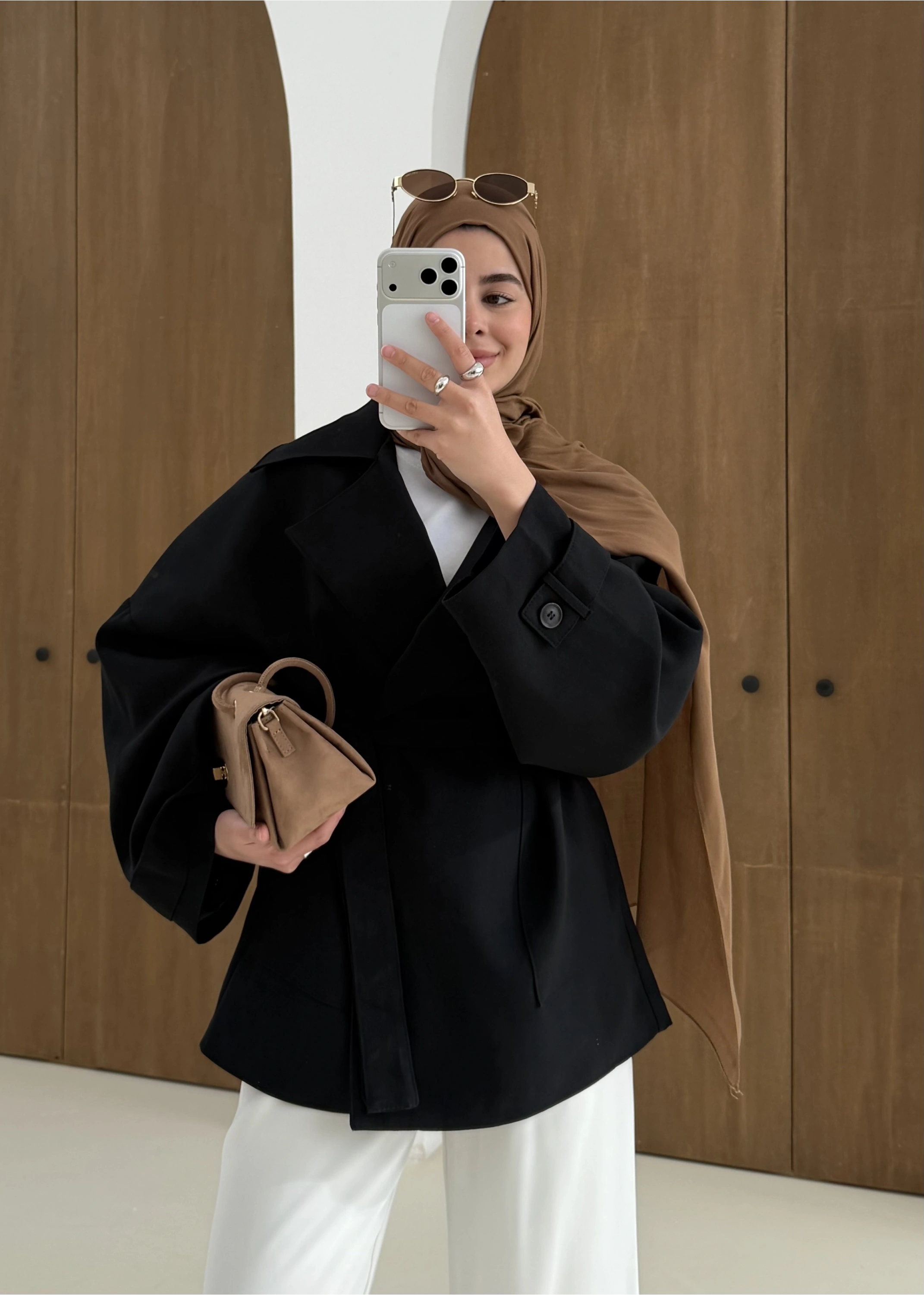 7658 BEL LASTİK TRENÇ SİYAH