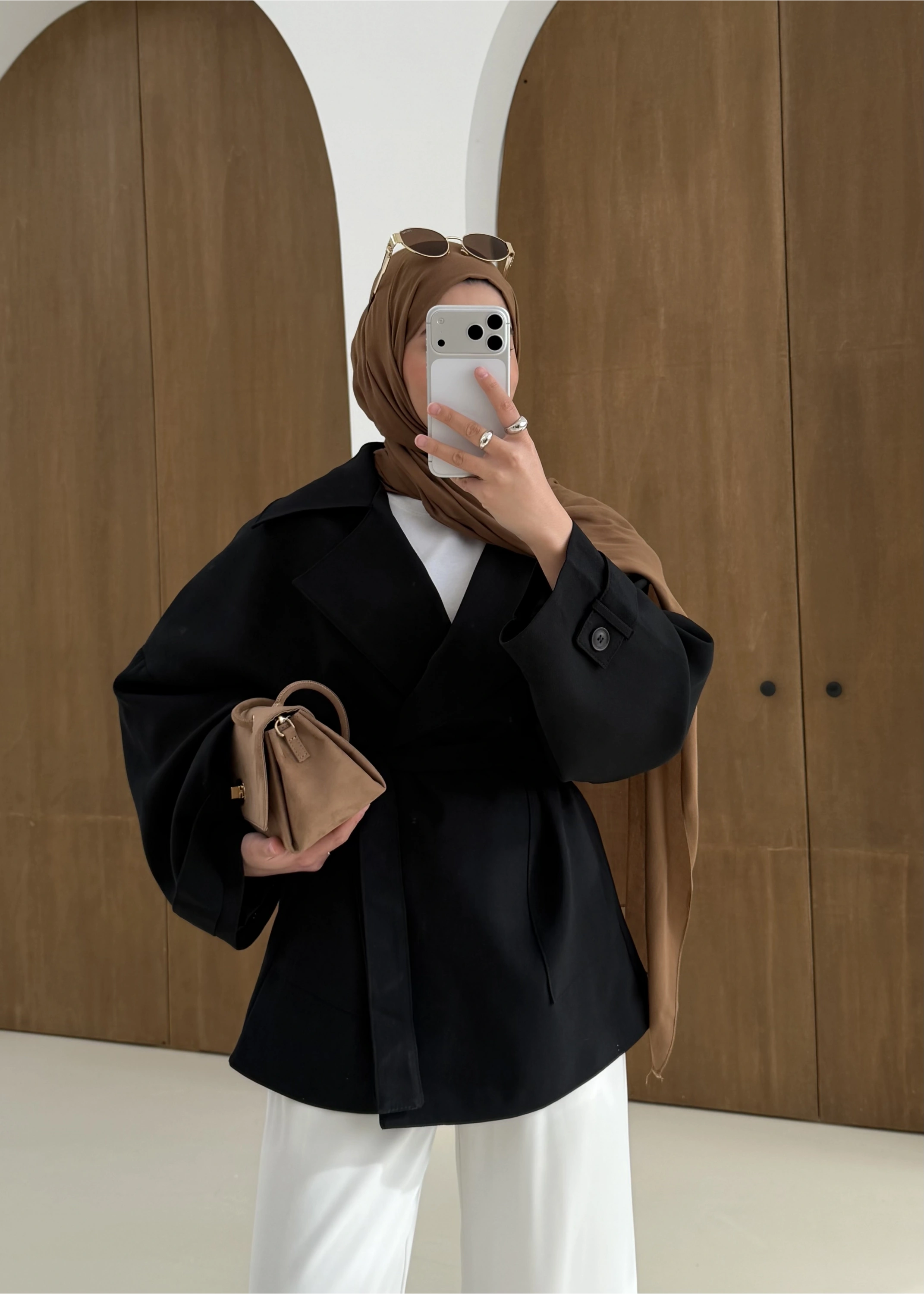 7658 BEL LASTİK TRENÇ SİYAH