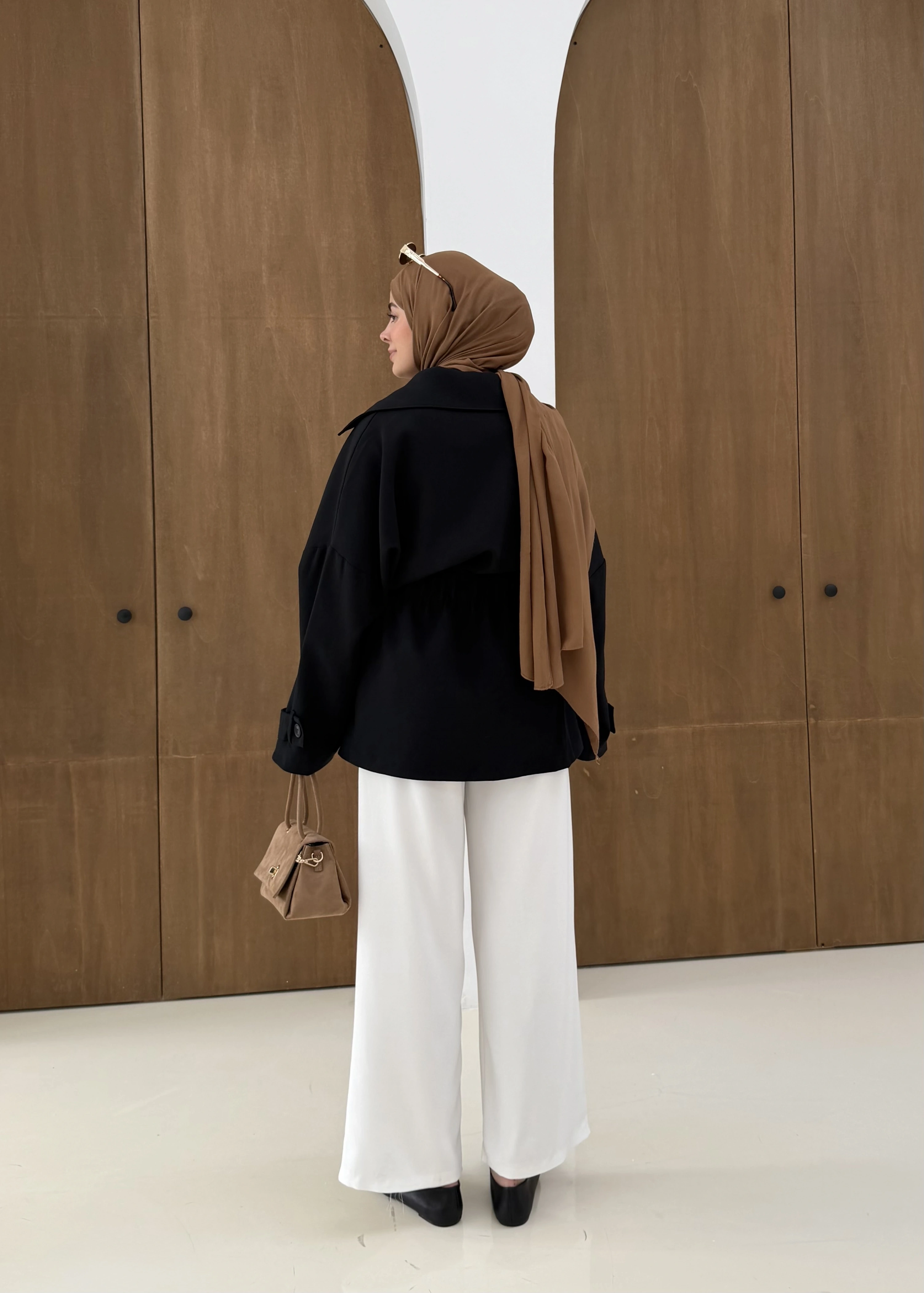 7658 BEL LASTİK TRENÇ SİYAH