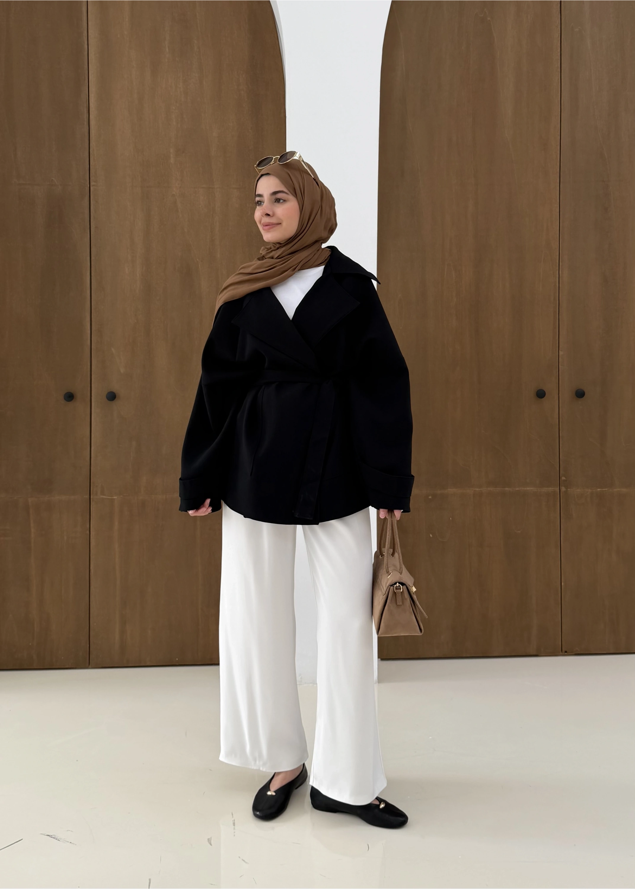 7658 BEL LASTİK TRENÇ SİYAH