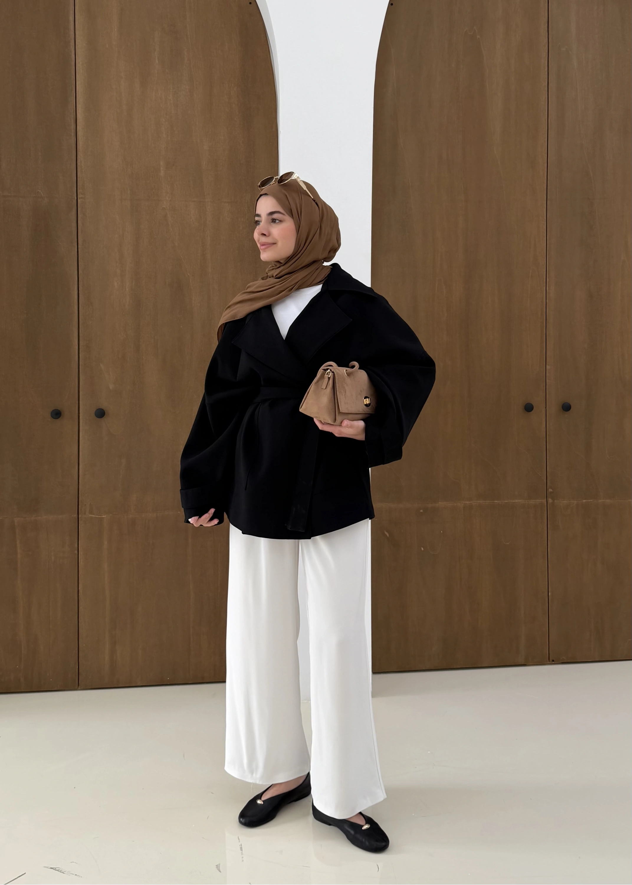 7658 BEL LASTİK TRENÇ SİYAH