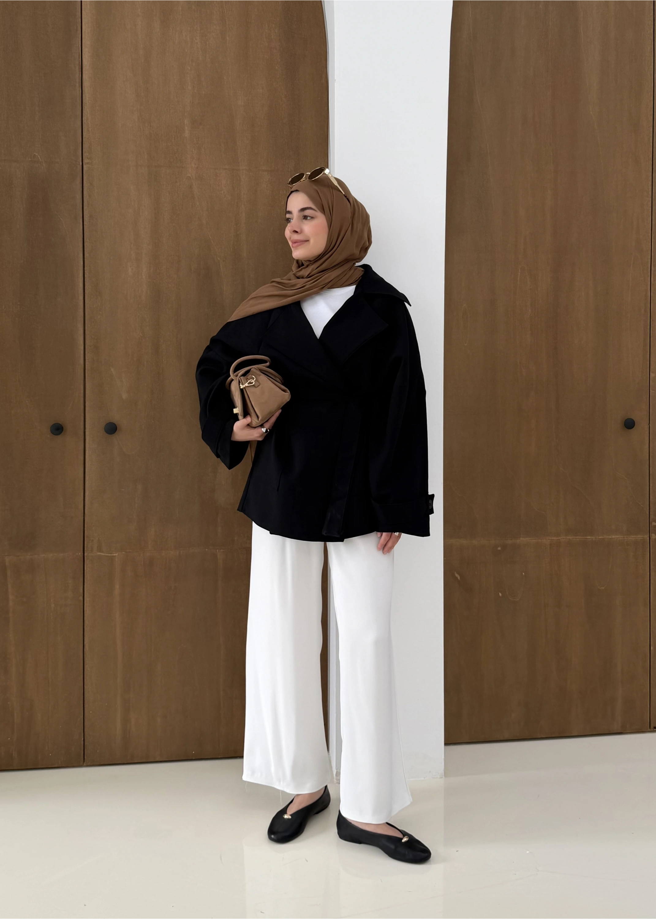 7658 BEL LASTİK TRENÇ SİYAH