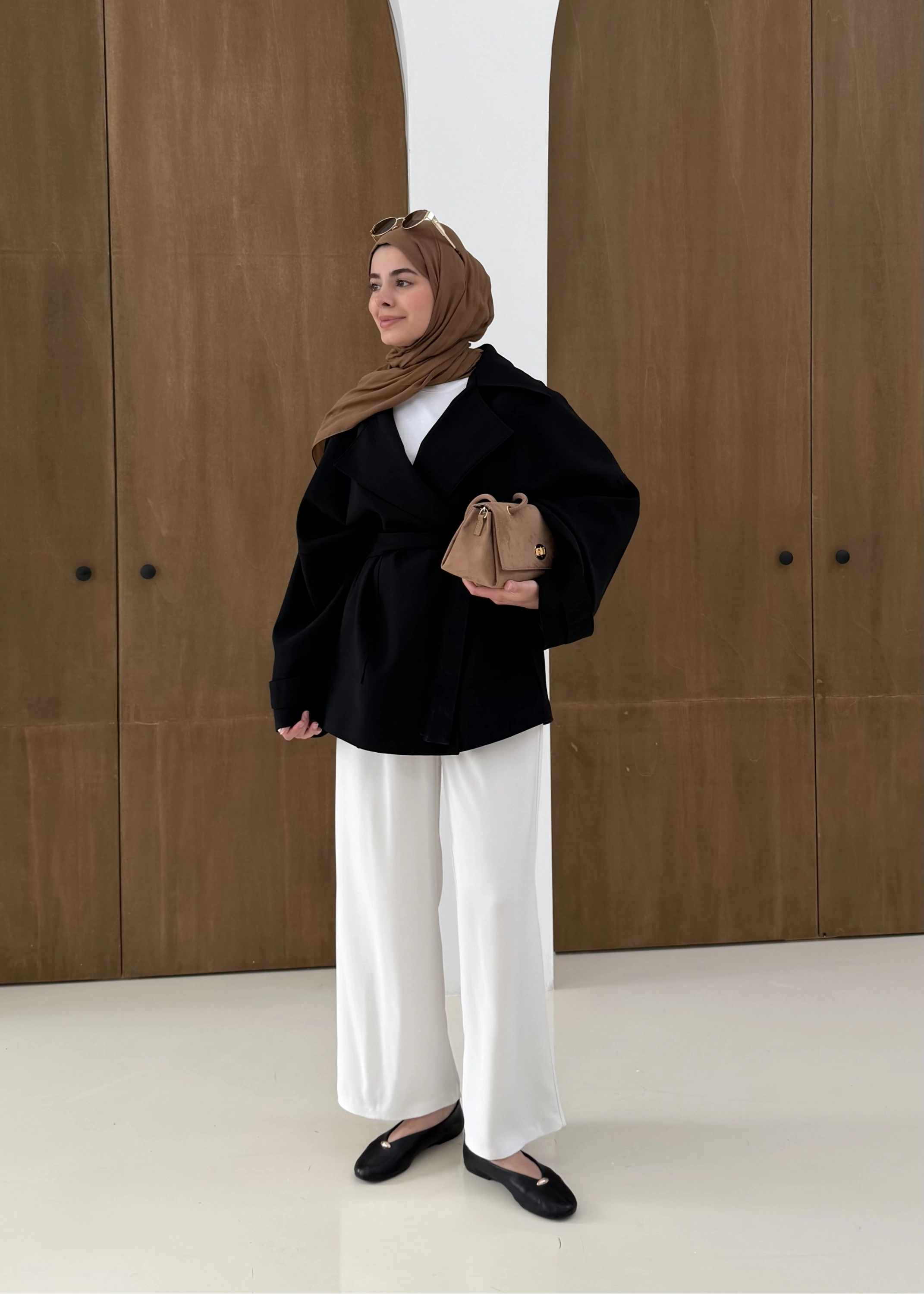 7658 BEL LASTİK TRENÇ SİYAH