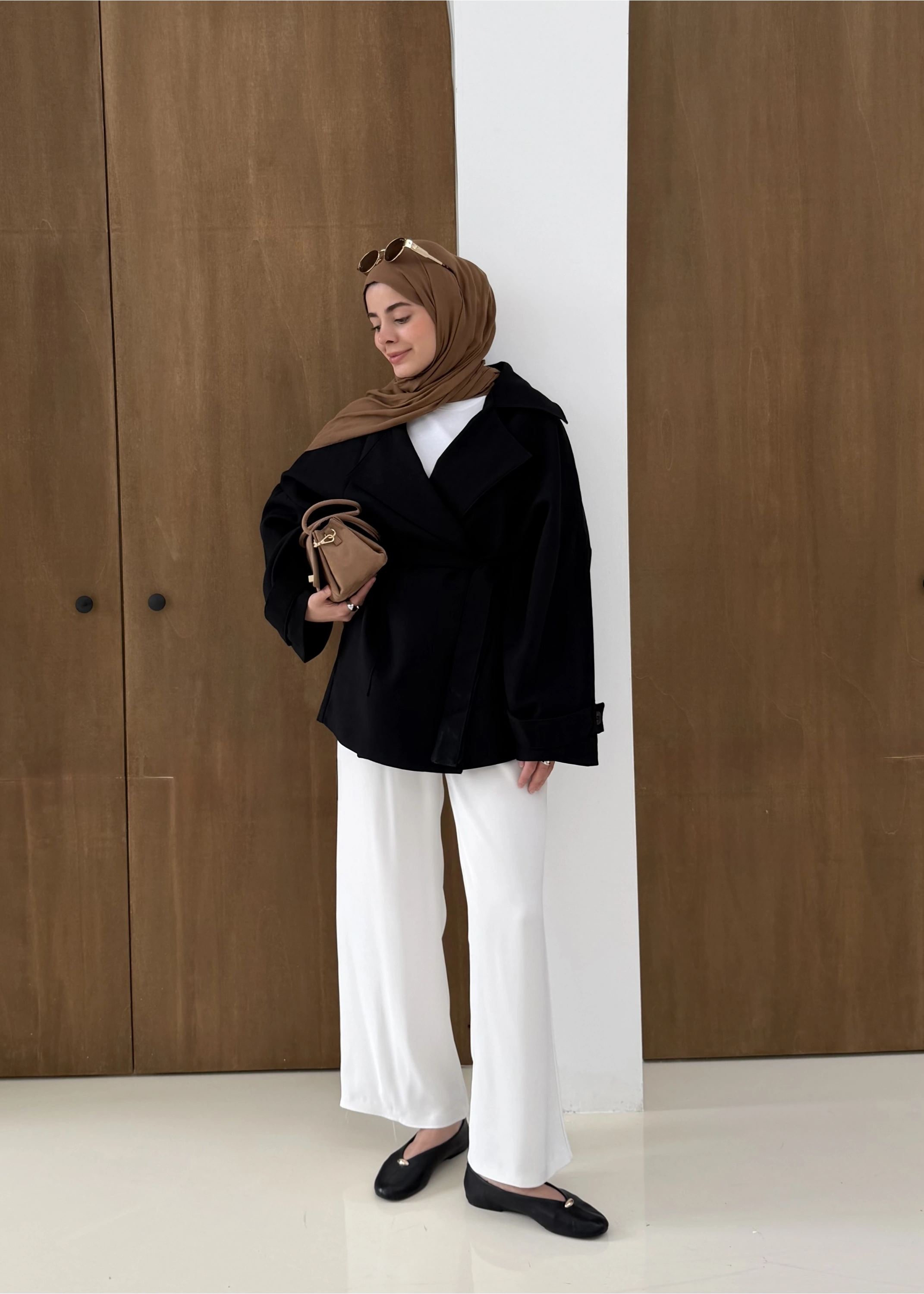 7658 BEL LASTİK TRENÇ SİYAH