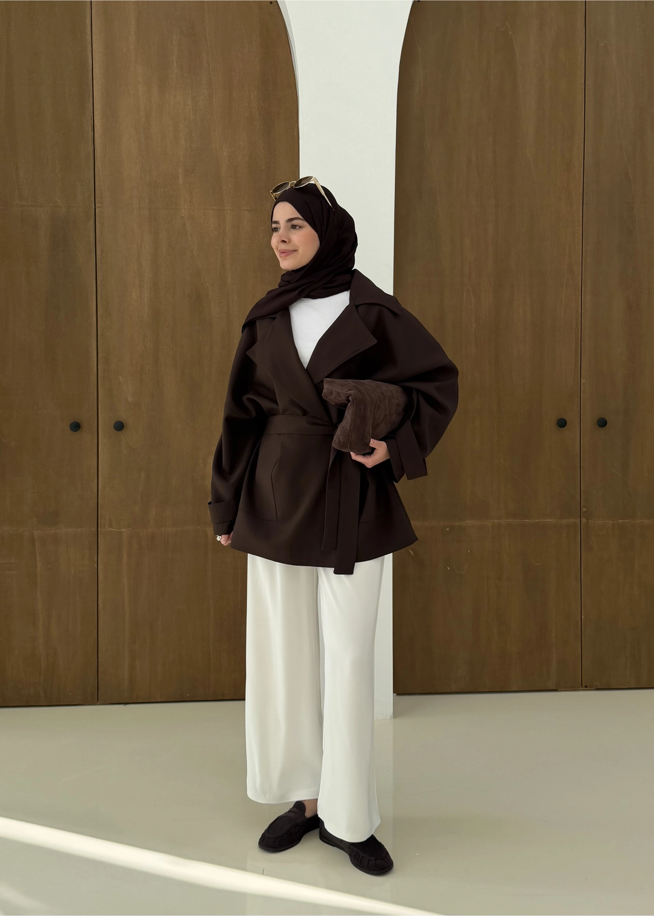 7658  BEL LASTİK TRENÇ KAHVE