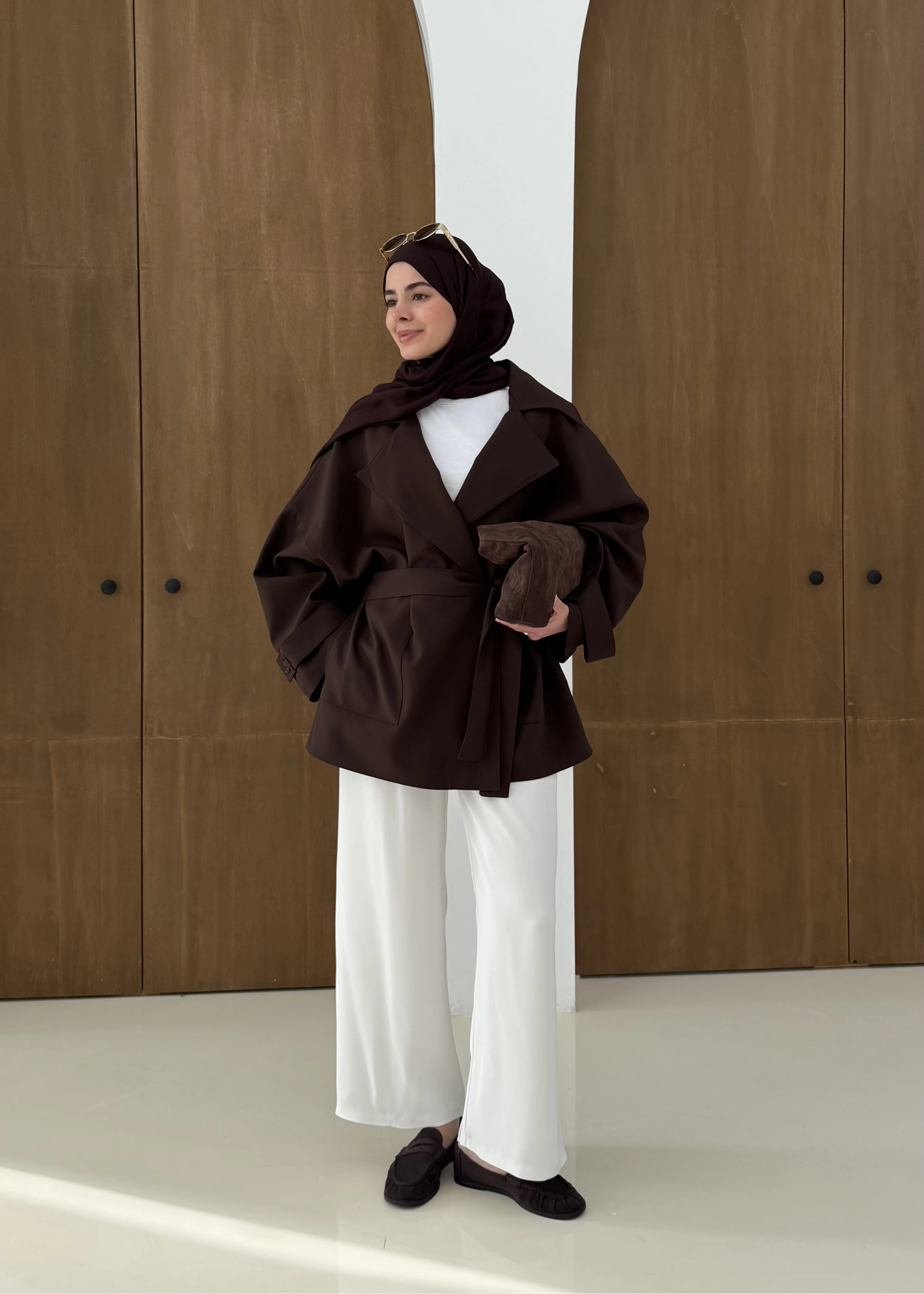 7658  BEL LASTİK TRENÇ KAHVE