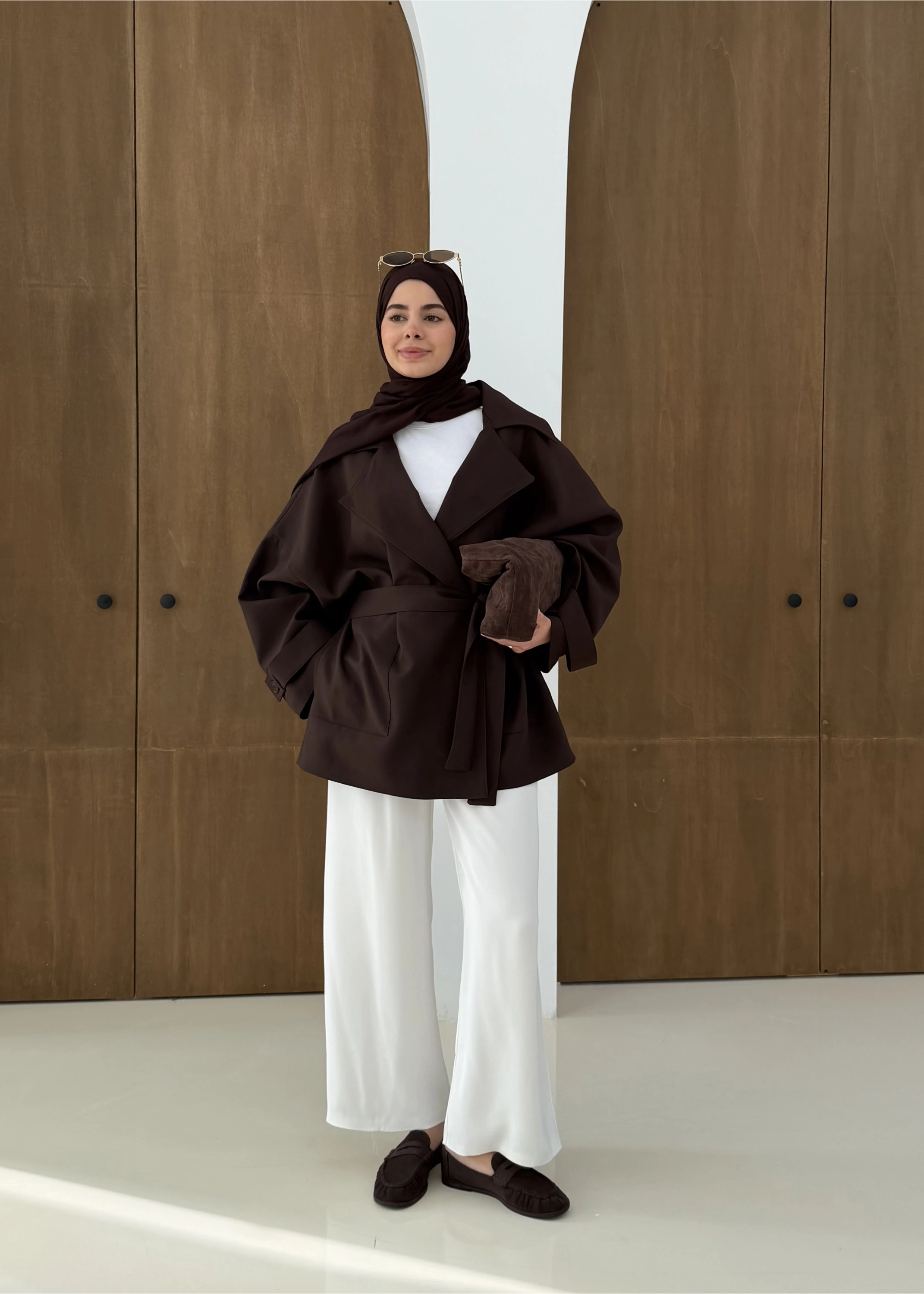 7658  BEL LASTİK TRENÇ KAHVE