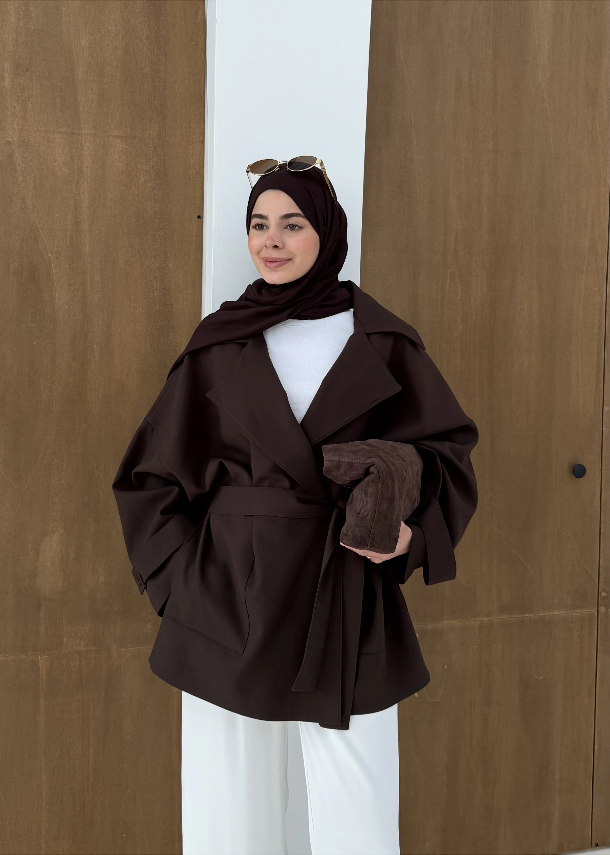 7658  BEL LASTİK TRENÇ KAHVE