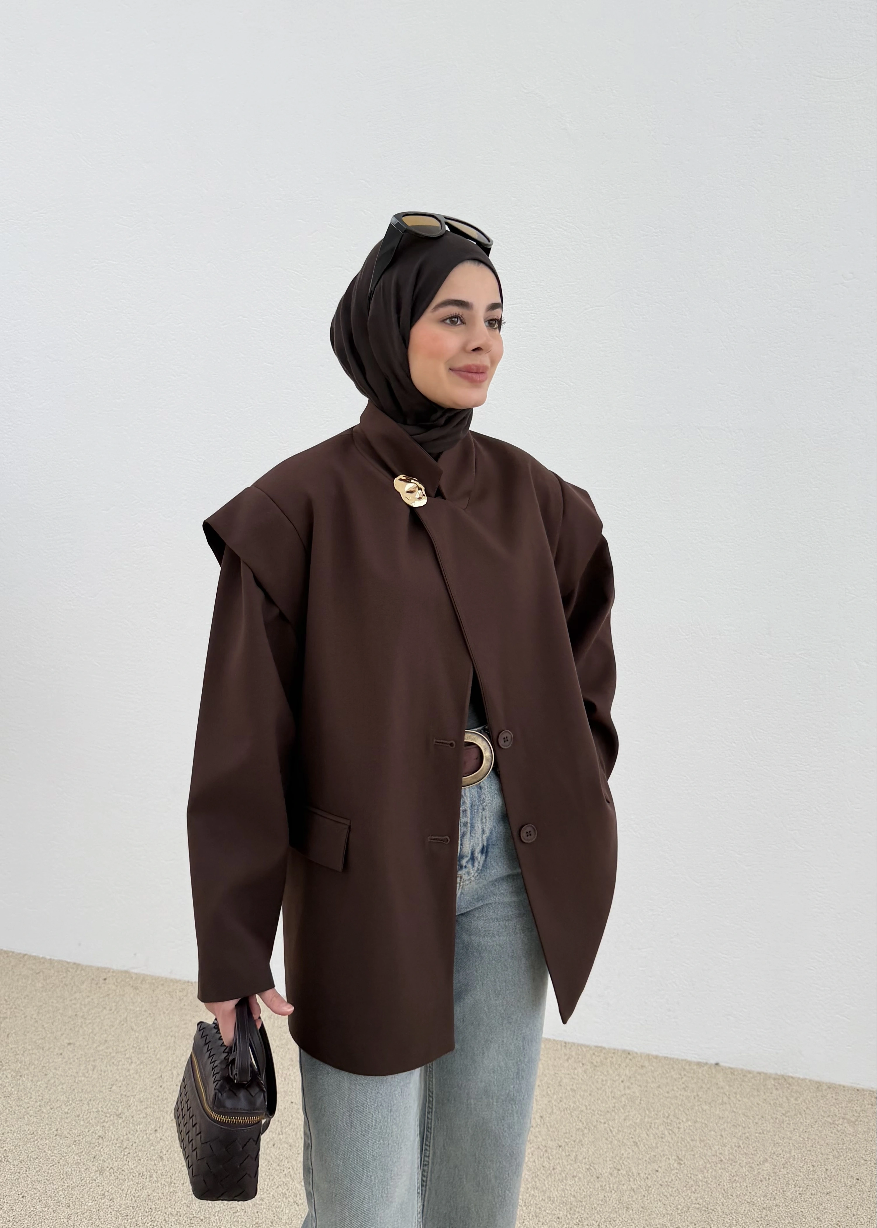 7637 KOL DETAY OVERSİZE CEKET KAHVE