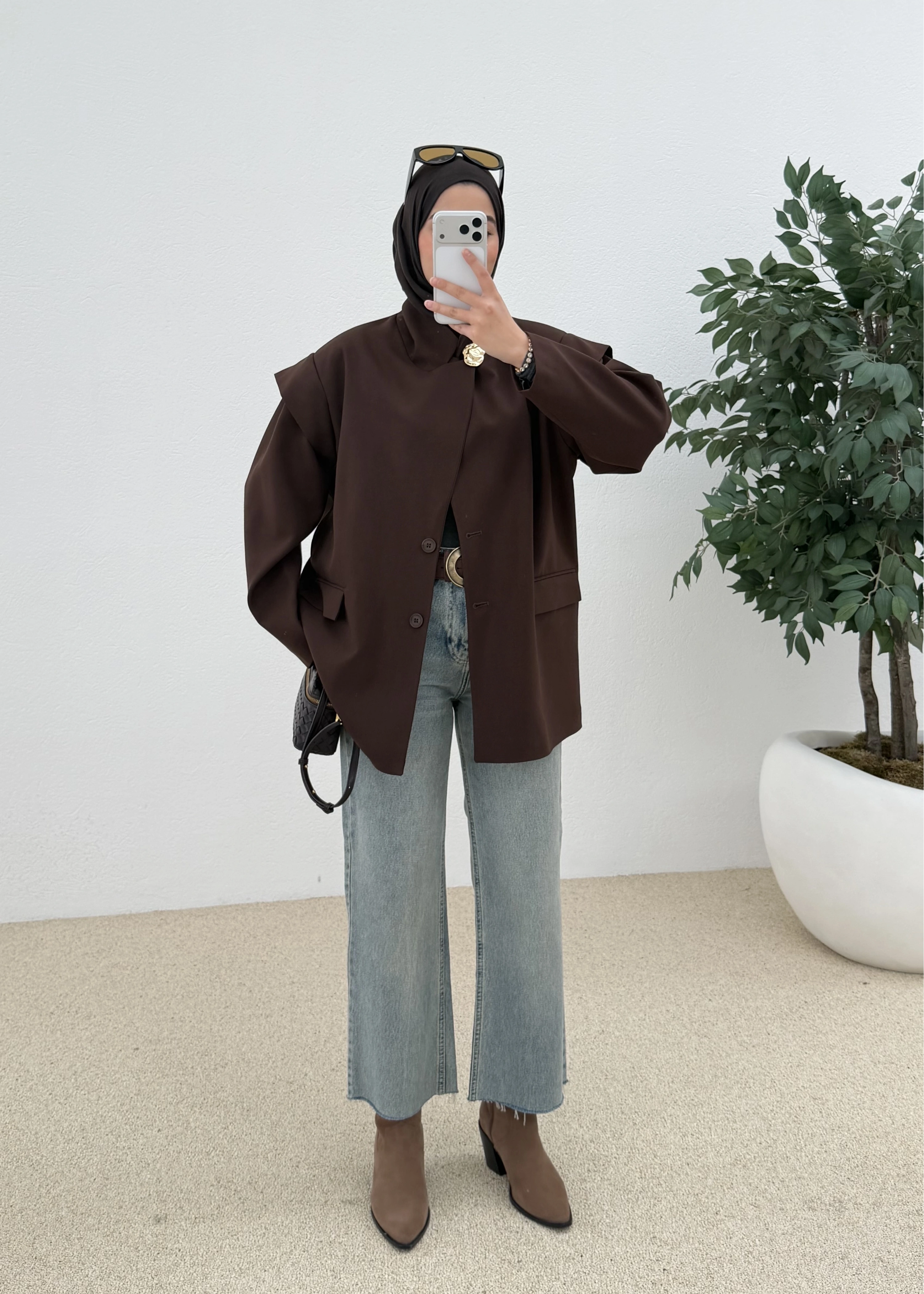 7637 KOL DETAY OVERSİZE CEKET KAHVE