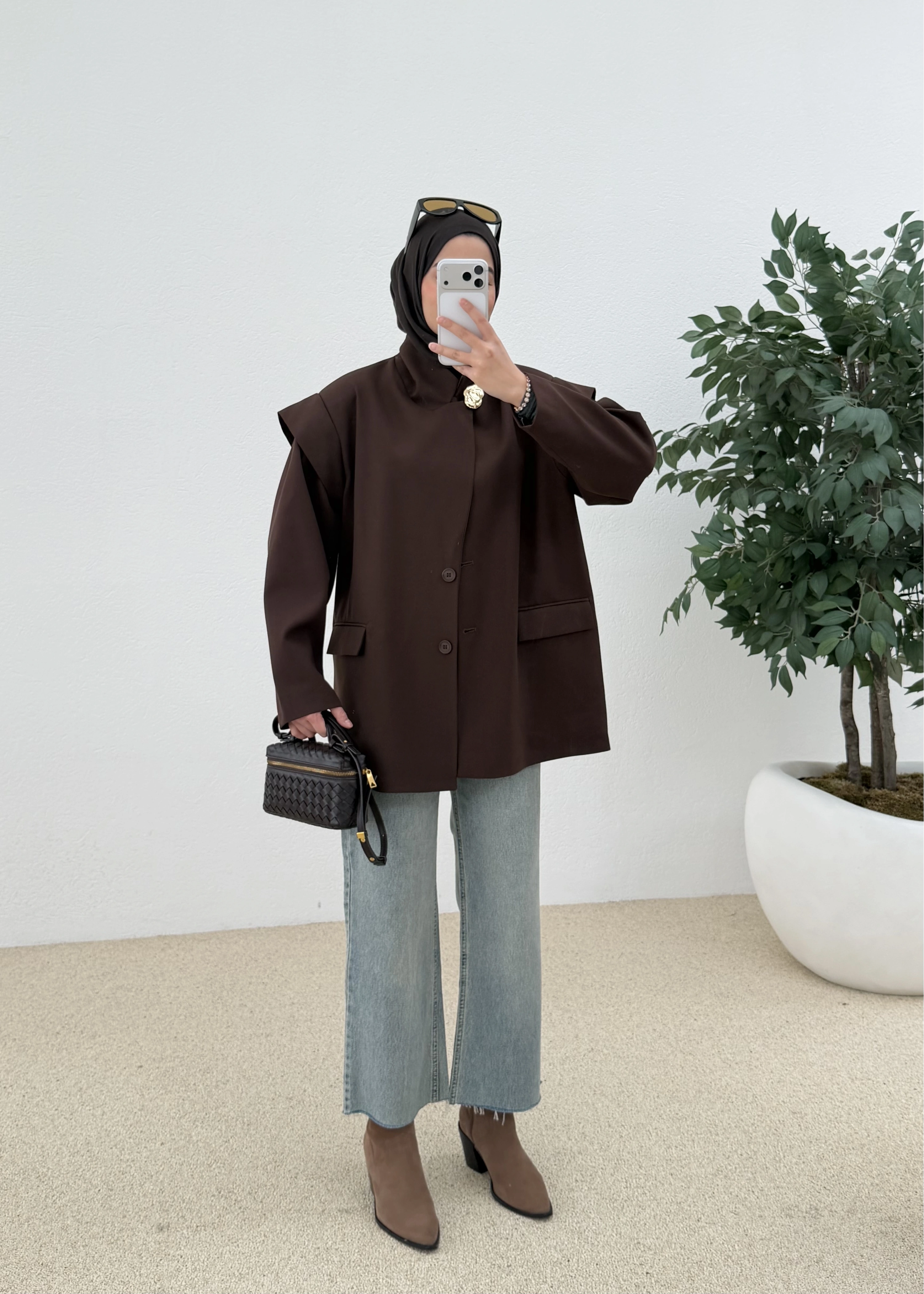 7637 KOL DETAY OVERSİZE CEKET KAHVE