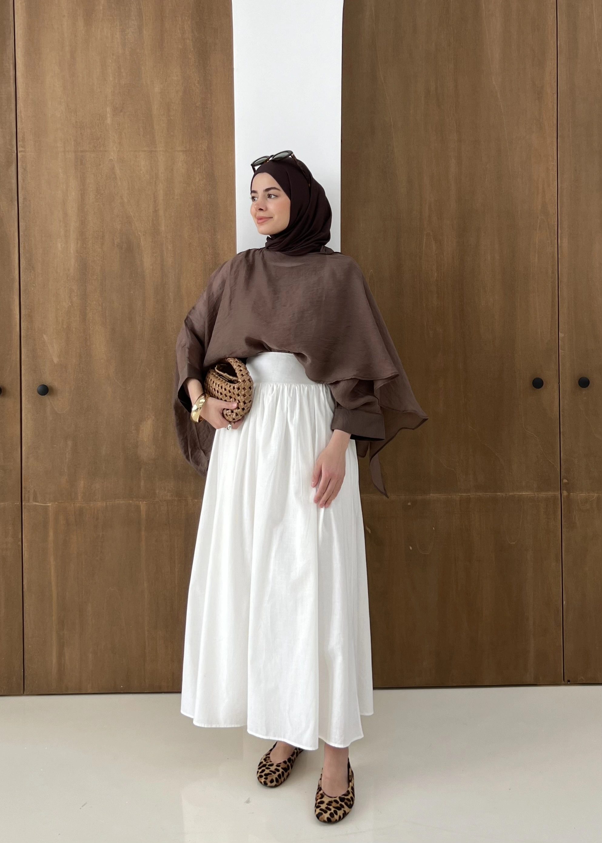 2926 KETEN BÜZGÜLÜ YÜKSEK BEL ETEK BEYAZ