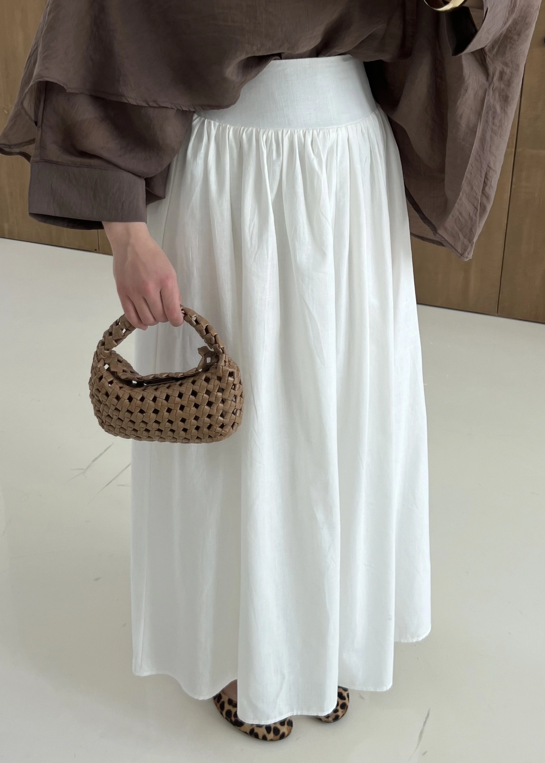 2926 KETEN BÜZGÜLÜ YÜKSEK BEL ETEK BEYAZ