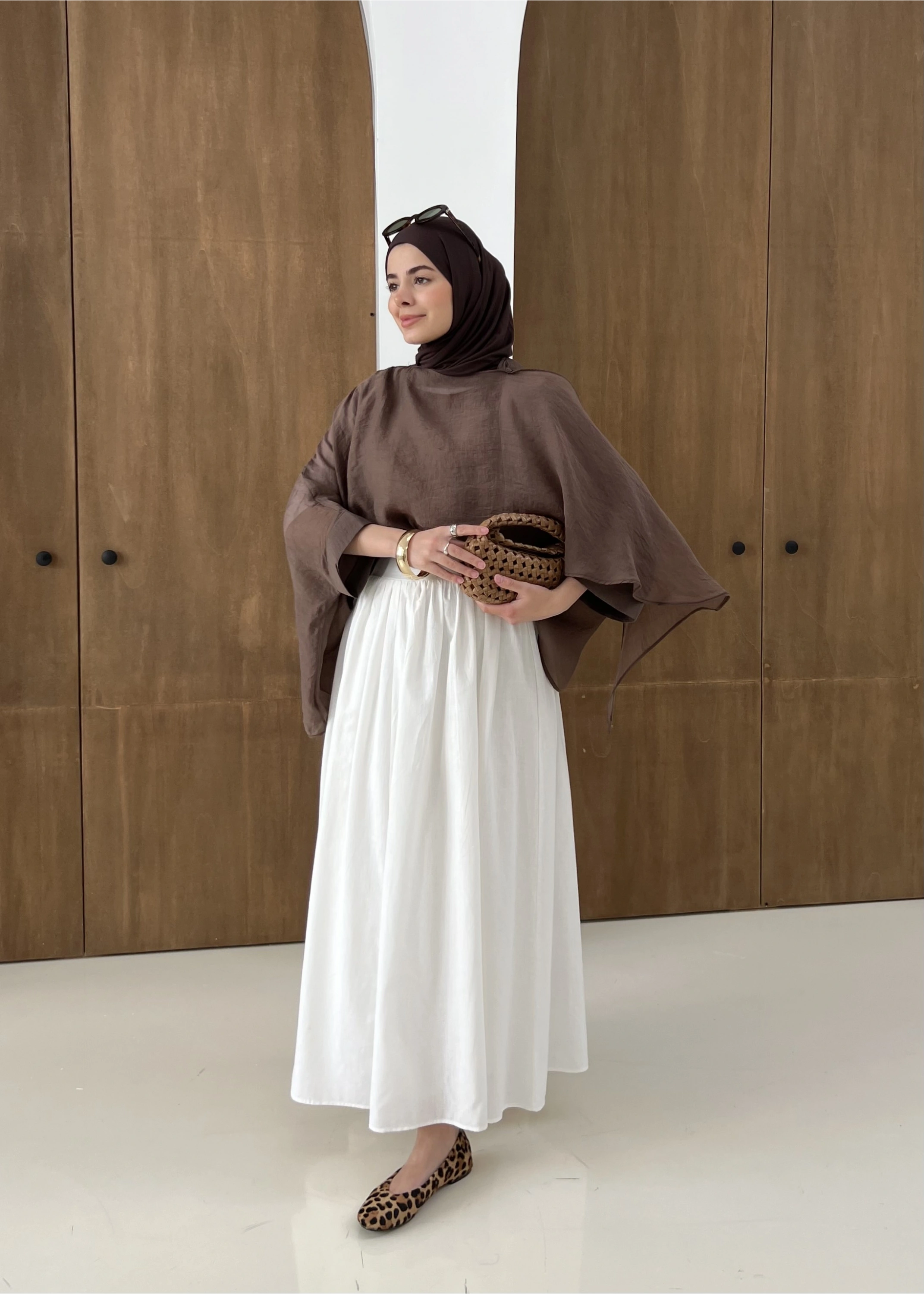 2926 KETEN BÜZGÜLÜ YÜKSEK BEL ETEK BEYAZ