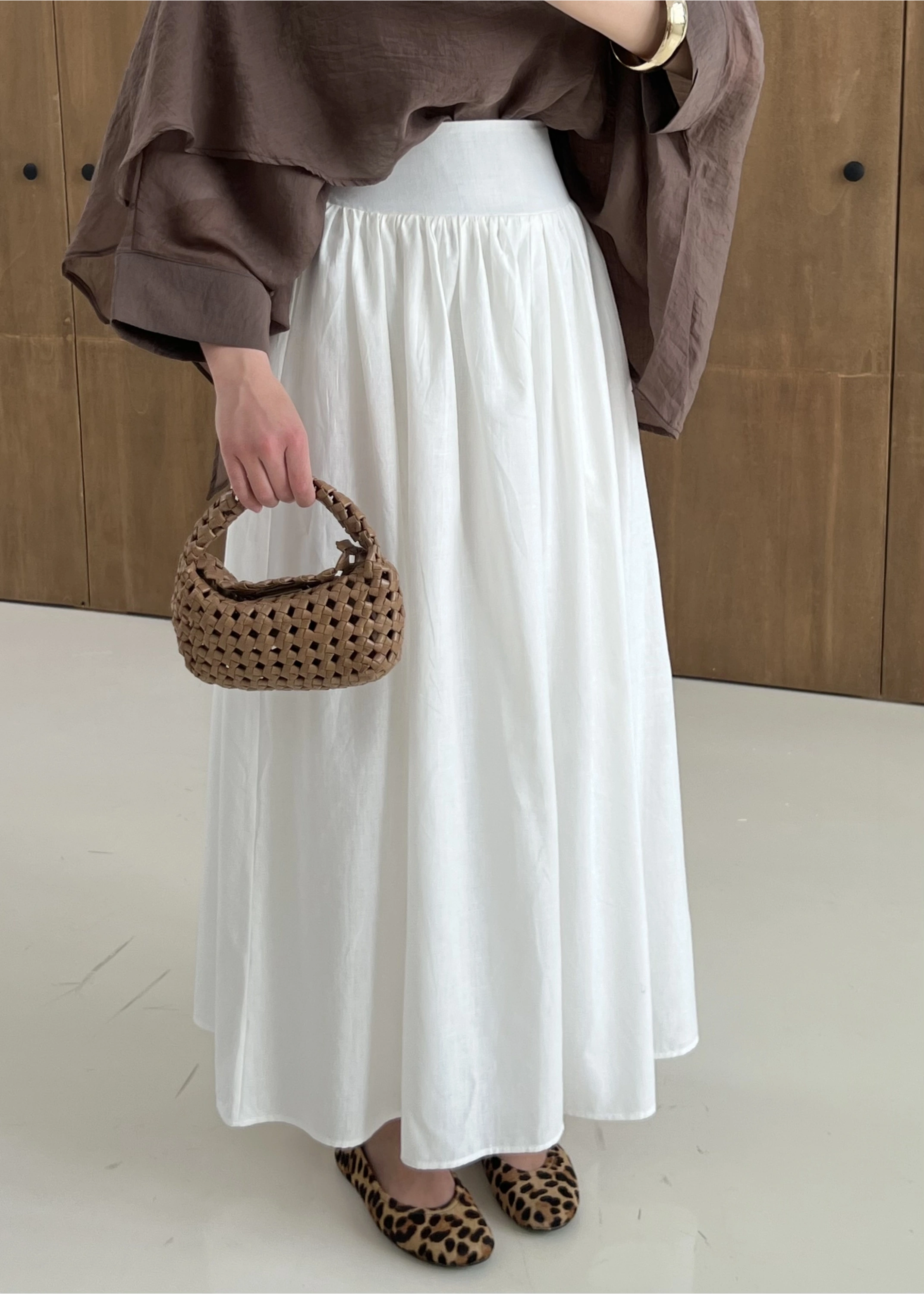 2926 KETEN BÜZGÜLÜ YÜKSEK BEL ETEK BEYAZ