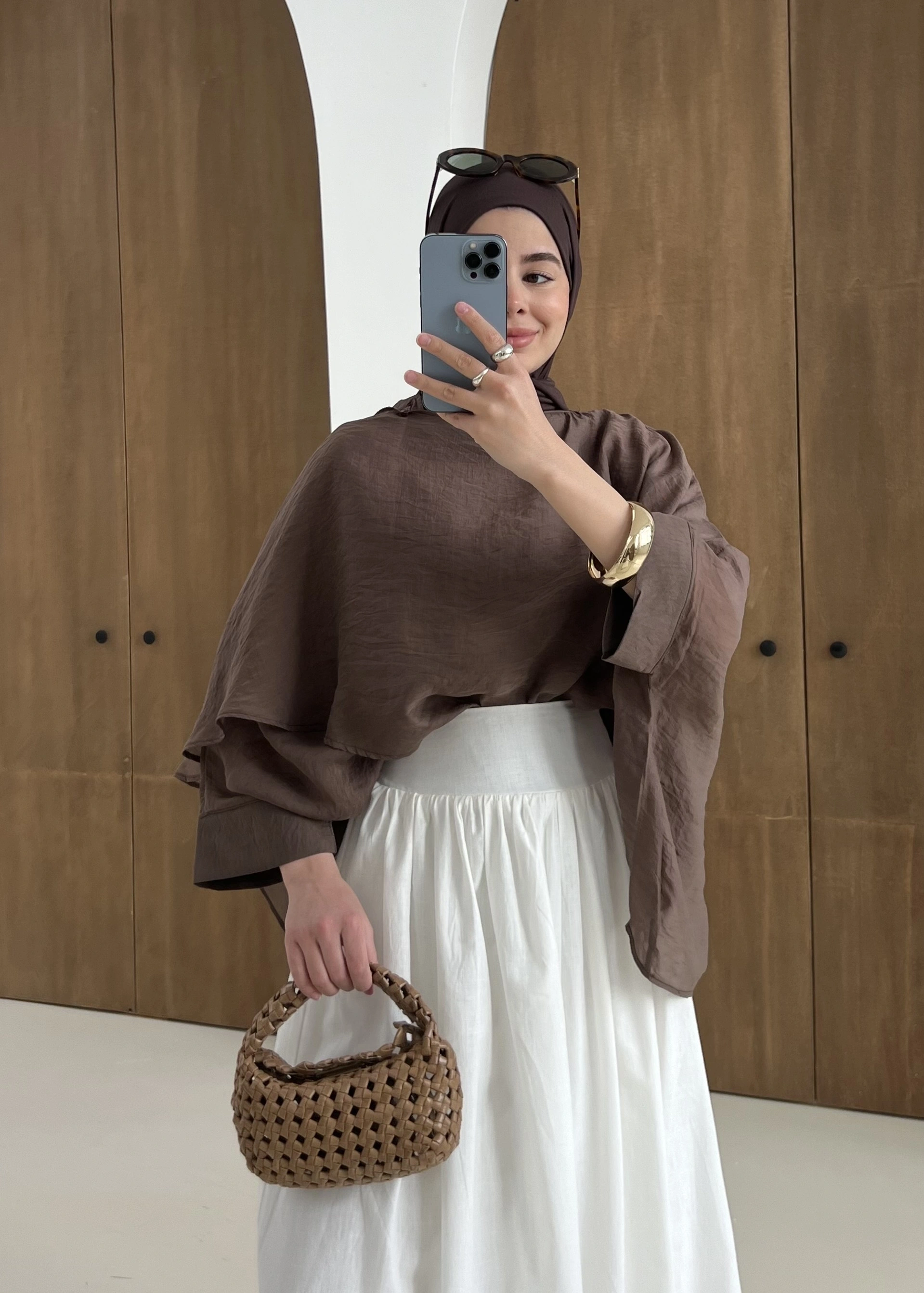 5026 UCUŞAN PELERİN BLUZ KAHVE