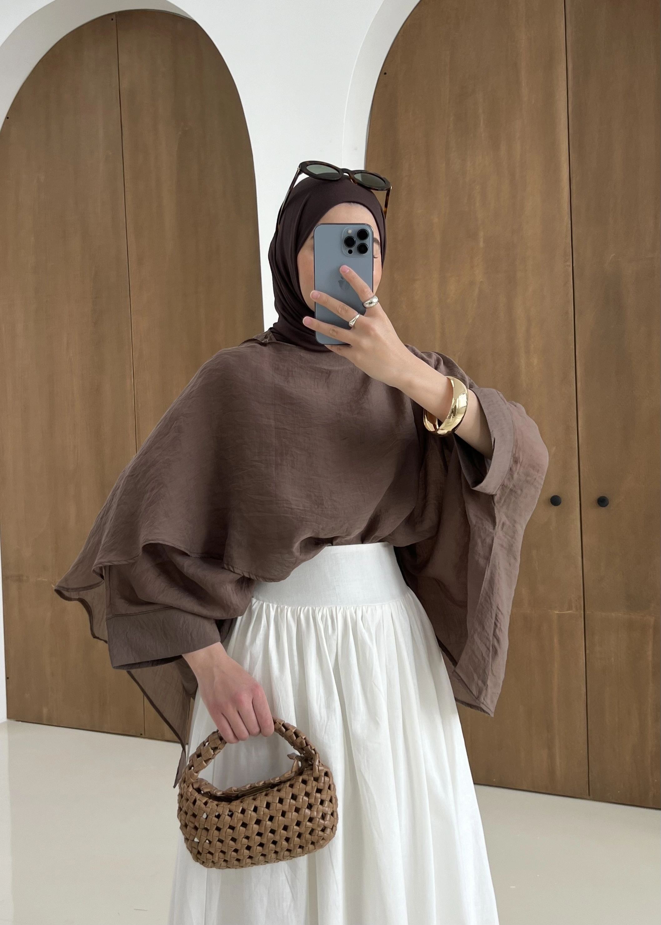 5026 UCUŞAN PELERİN BLUZ KAHVE