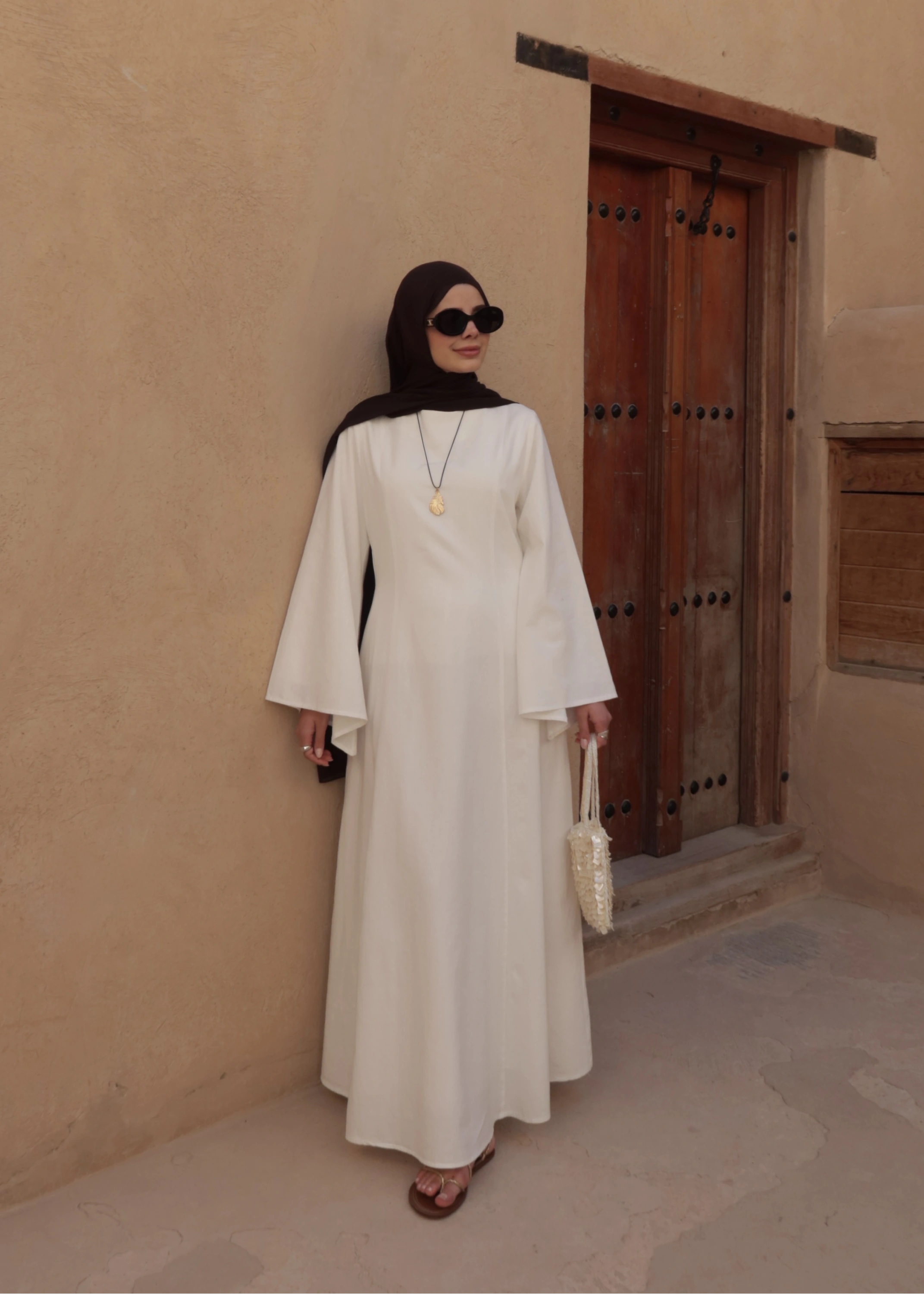 2360 ASİMETRİK GENİŞ KOL ELBİSE beyaz