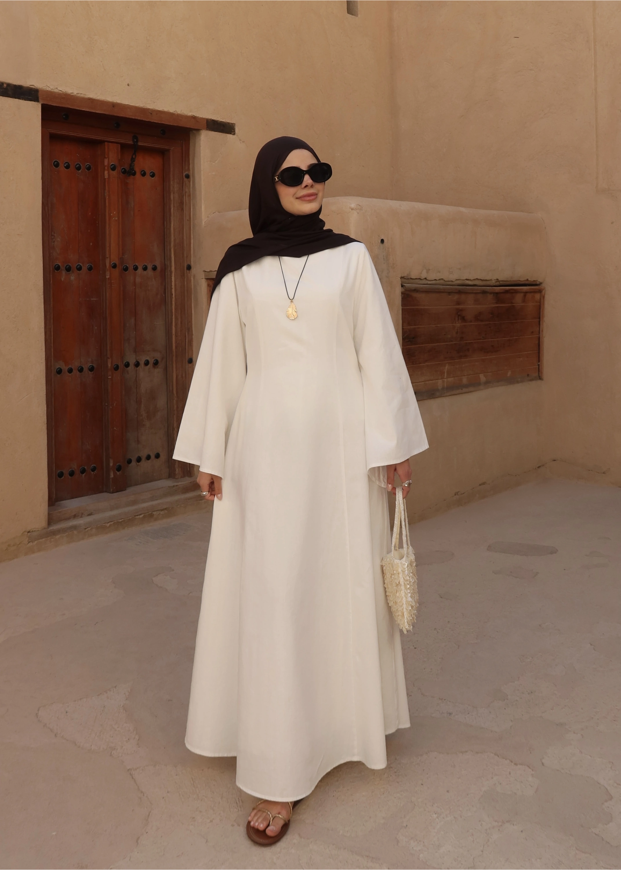 2360 ASİMETRİK GENİŞ KOL ELBİSE beyaz