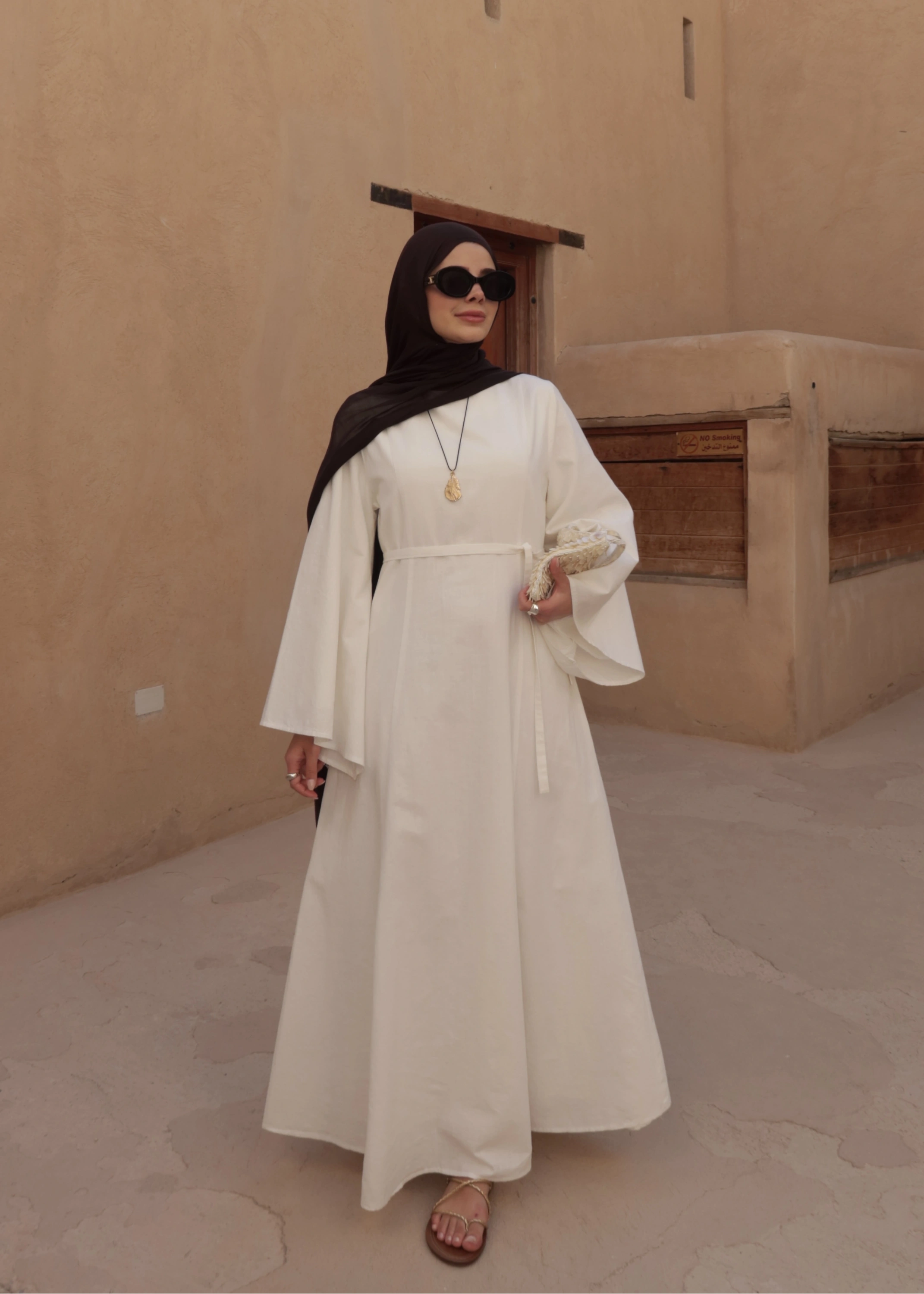 2360 ASİMETRİK GENİŞ KOL ELBİSE beyaz