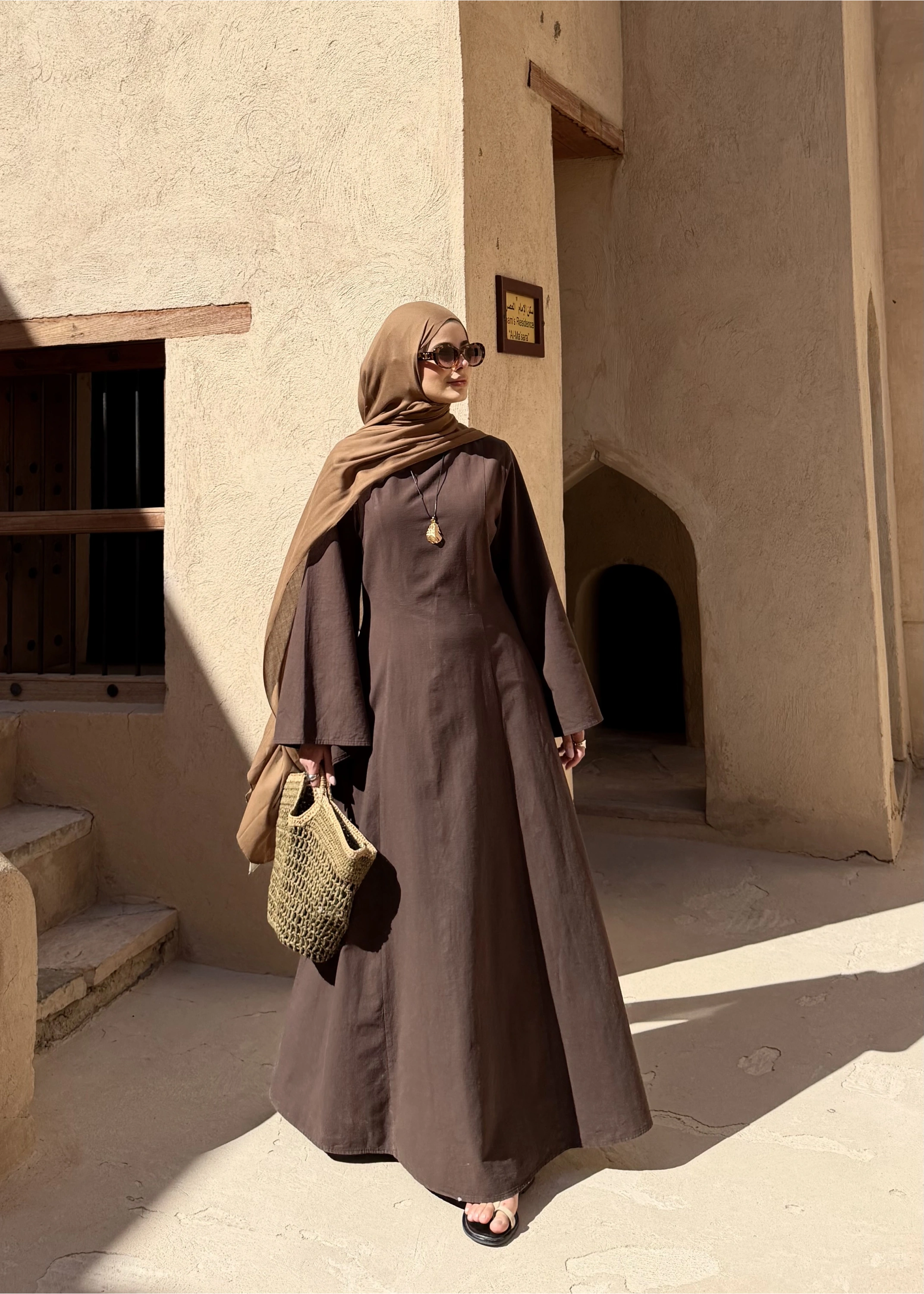 2360 ASİMETRİK GENİŞ KOL ELBİSE kahve