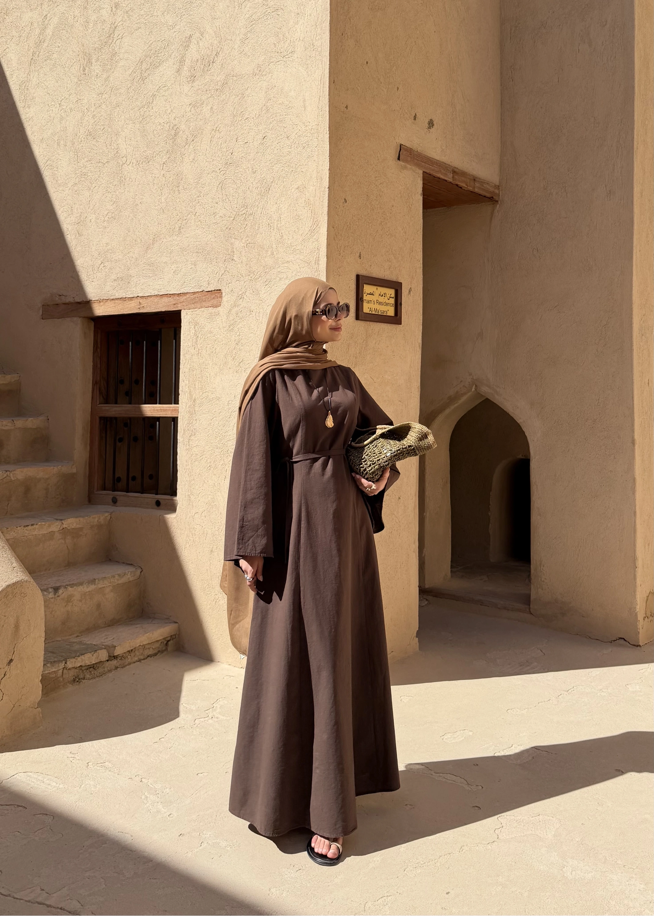 2360 ASİMETRİK GENİŞ KOL ELBİSE kahve