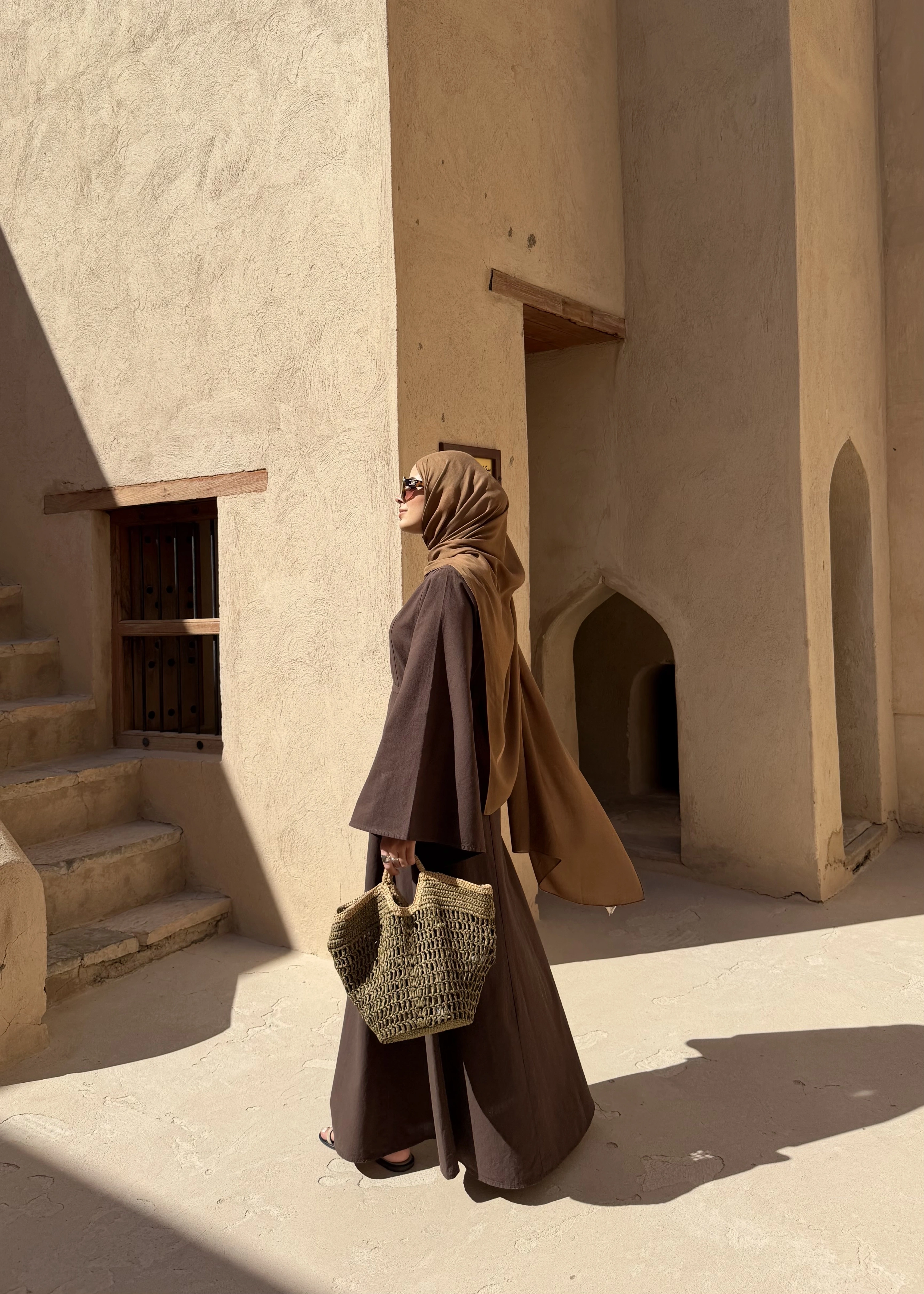 2360 ASİMETRİK GENİŞ KOL ELBİSE kahve