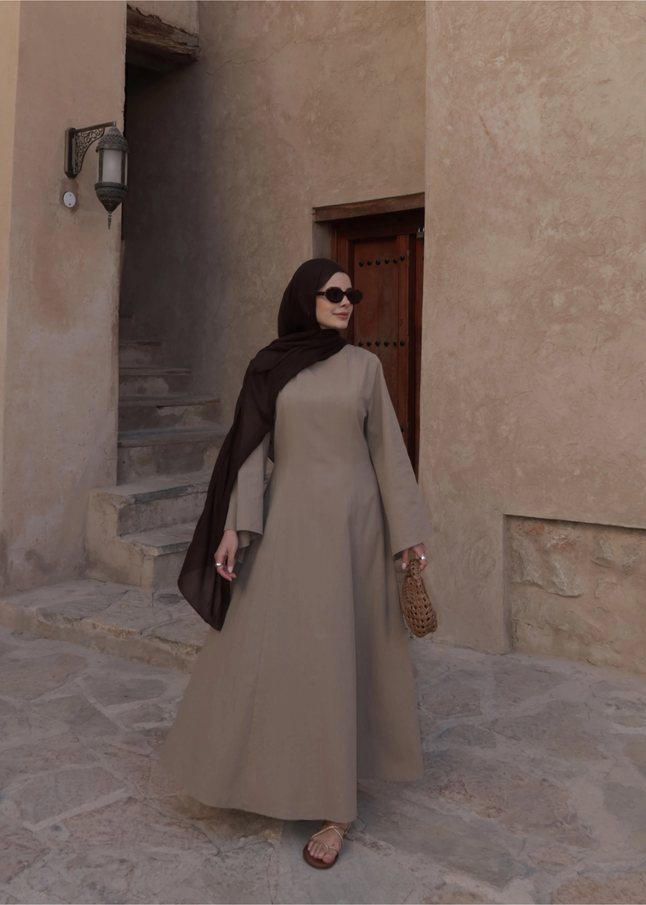 2360 ASİMETRİK GENİŞ KOL ELBİSE vizon