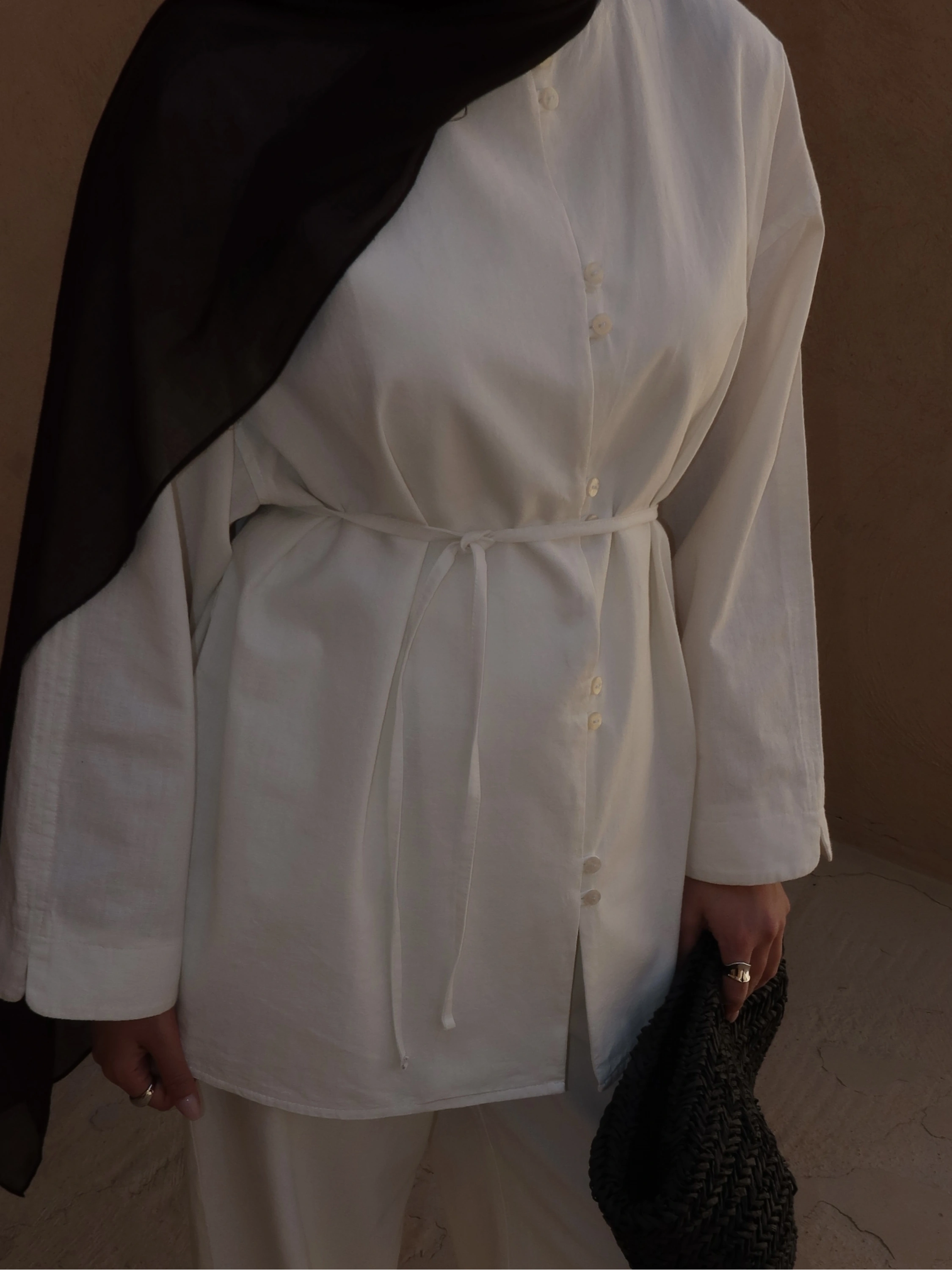 8977 MİNİK DÜĞME KETEN TAKIM BEYAZ