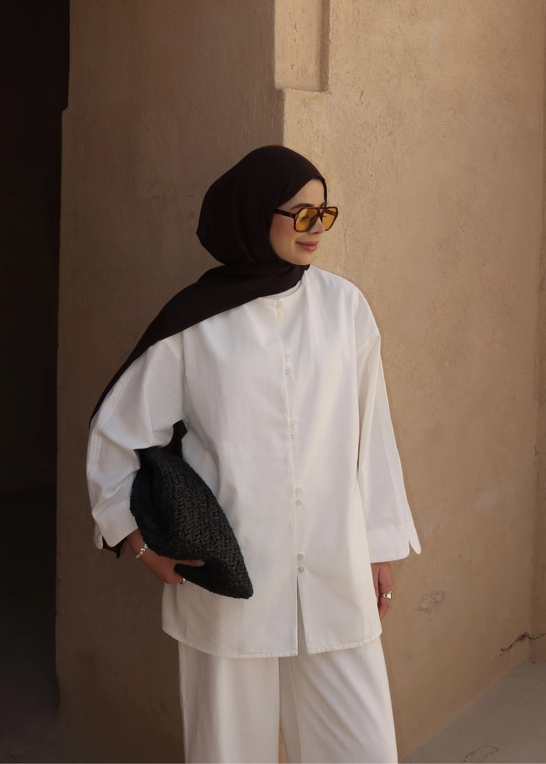 8977 MİNİK DÜĞME KETEN TAKIM BEYAZ