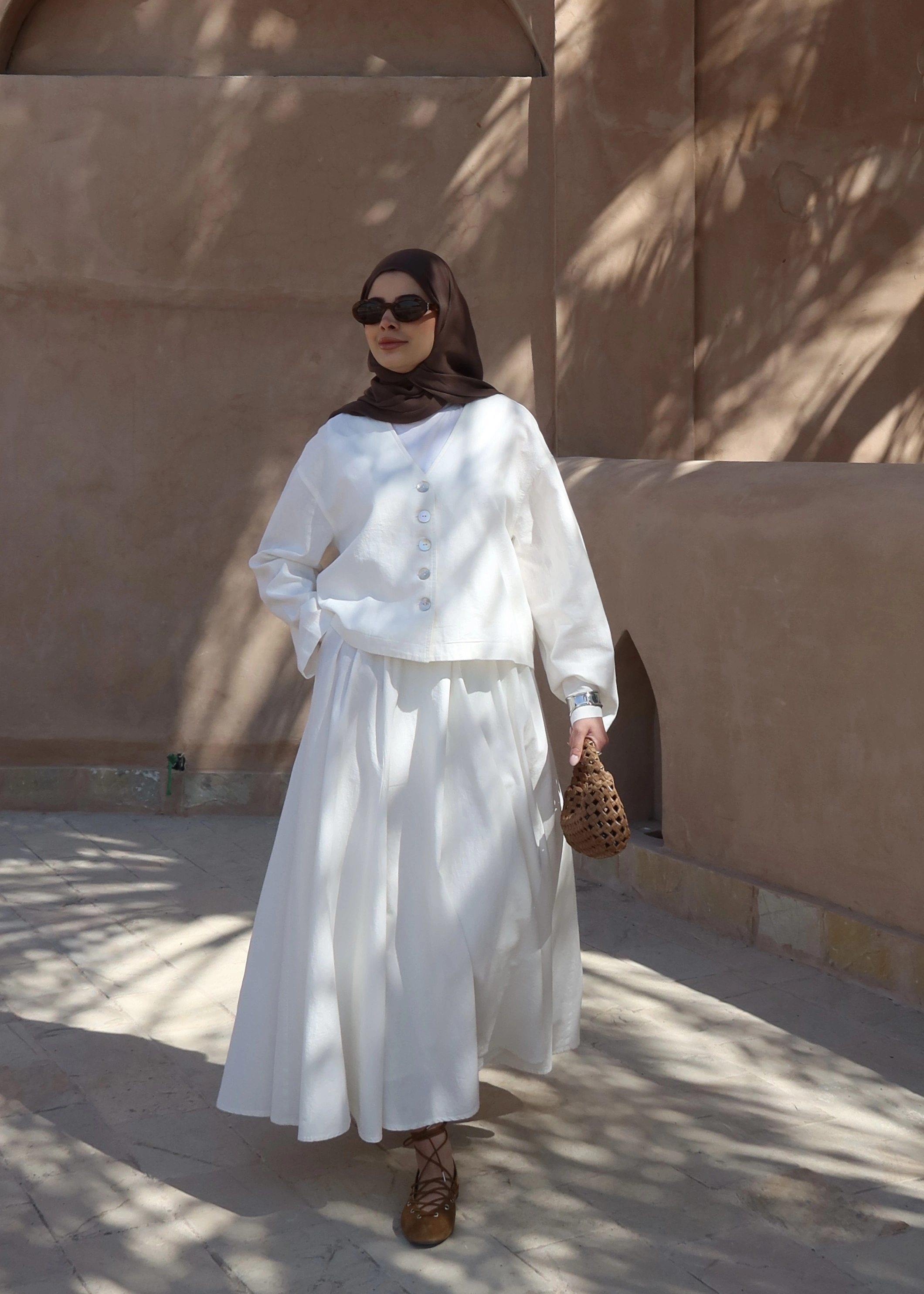 8998 DÜĞME TAŞLI KETEN TAKIM BEYAZ