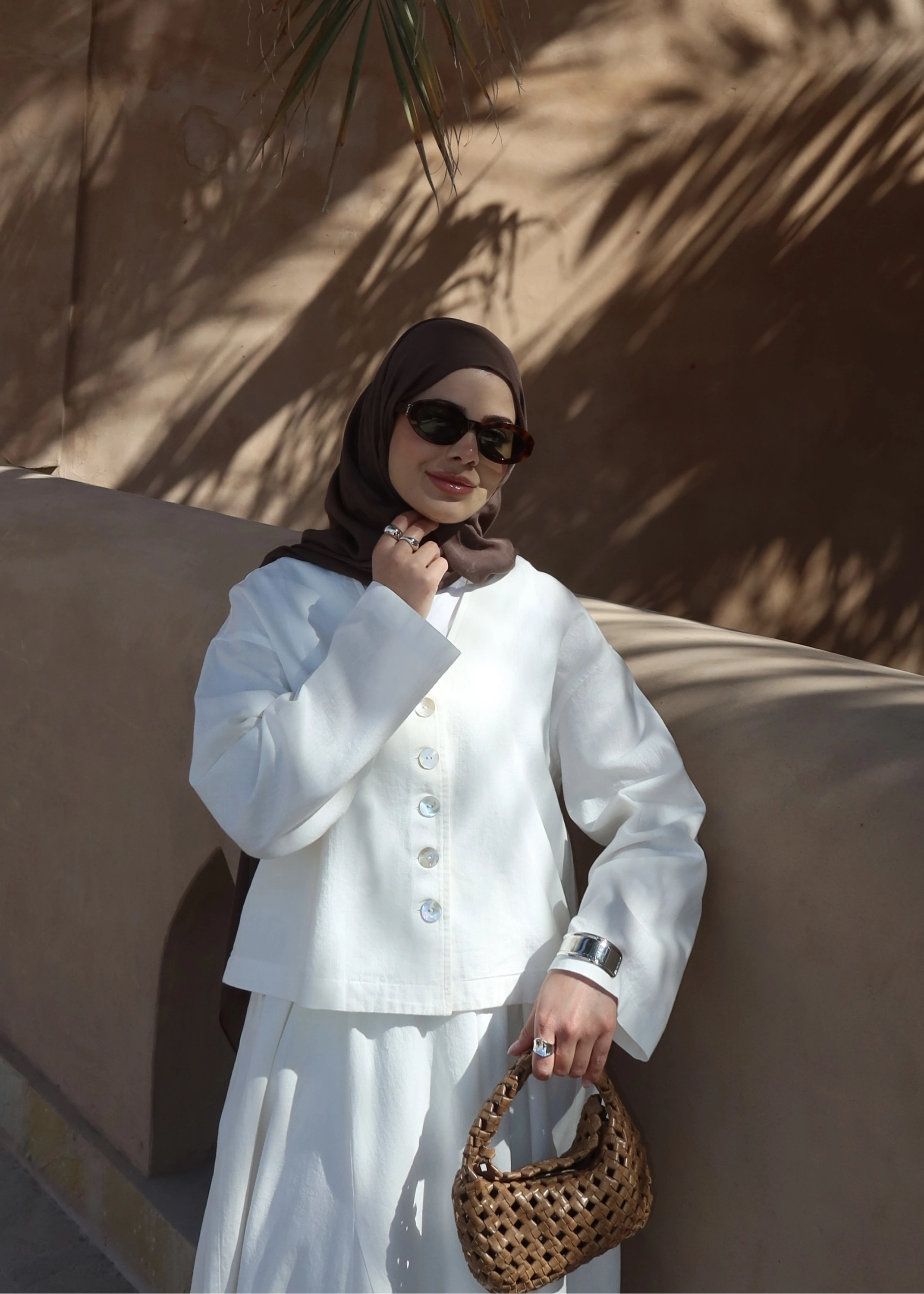 8998 DÜĞME TAŞLI KETEN TAKIM BEYAZ