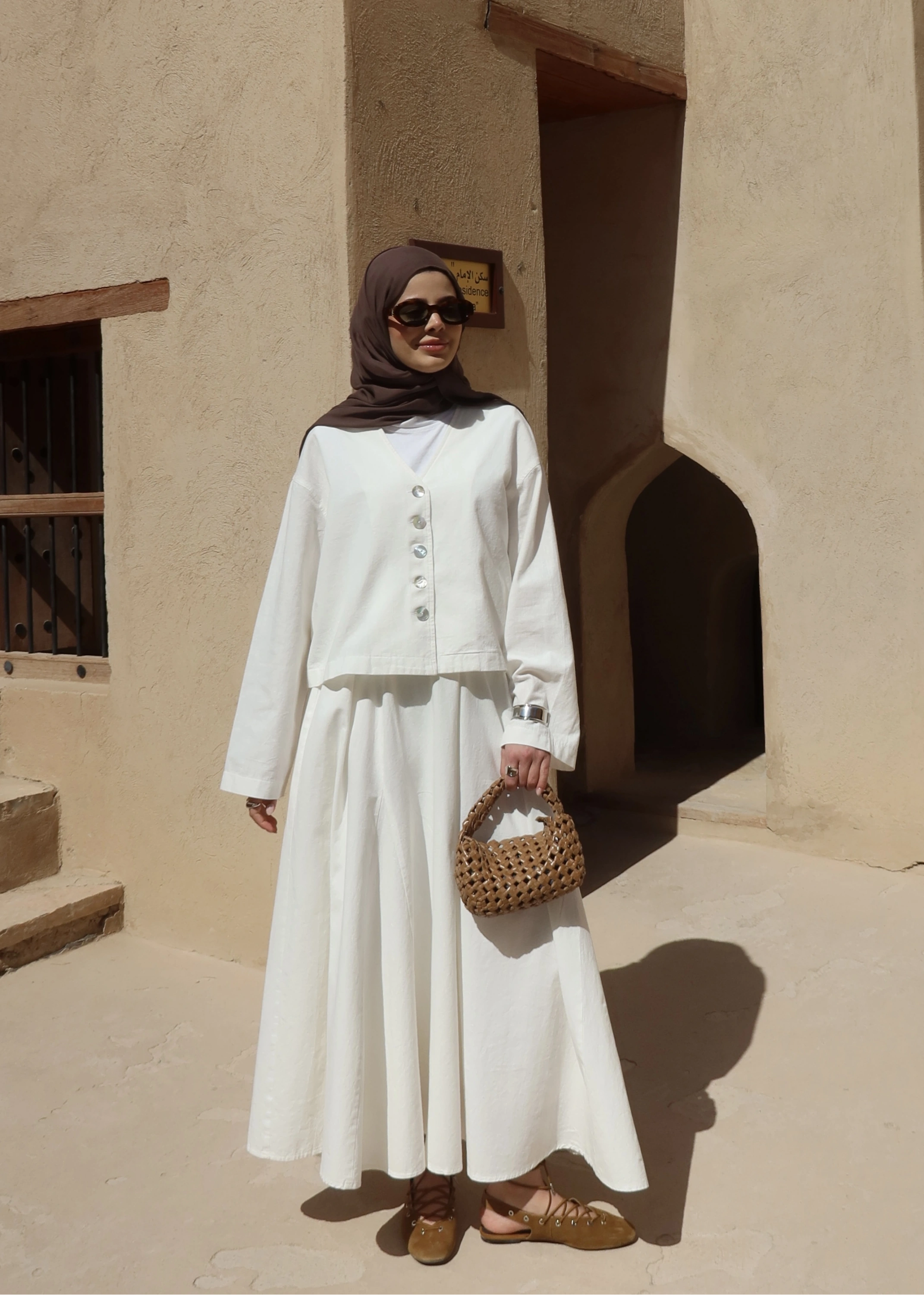 8998 DÜĞME TAŞLI KETEN TAKIM BEYAZ