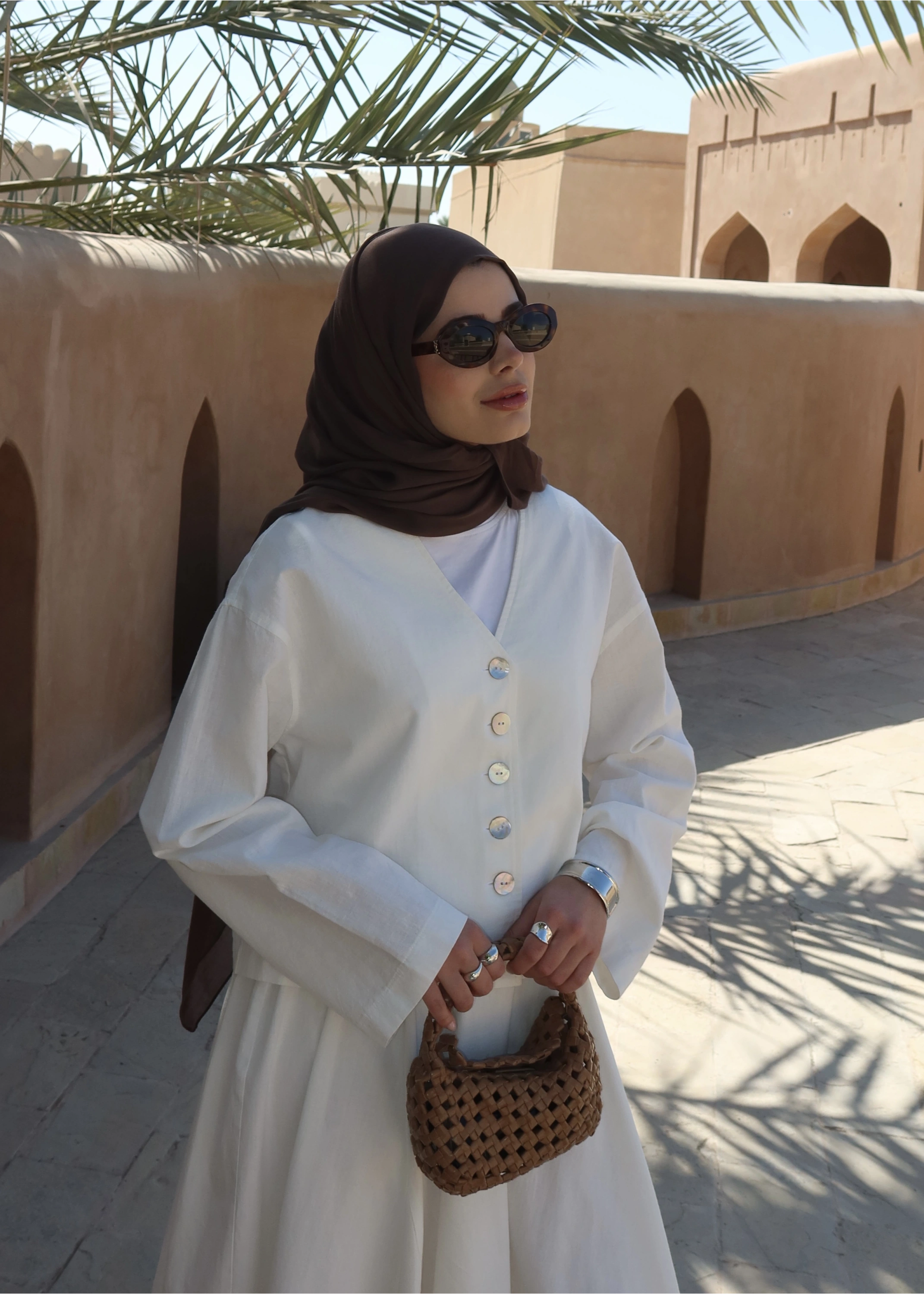 8998 DÜĞME TAŞLI KETEN TAKIM BEYAZ