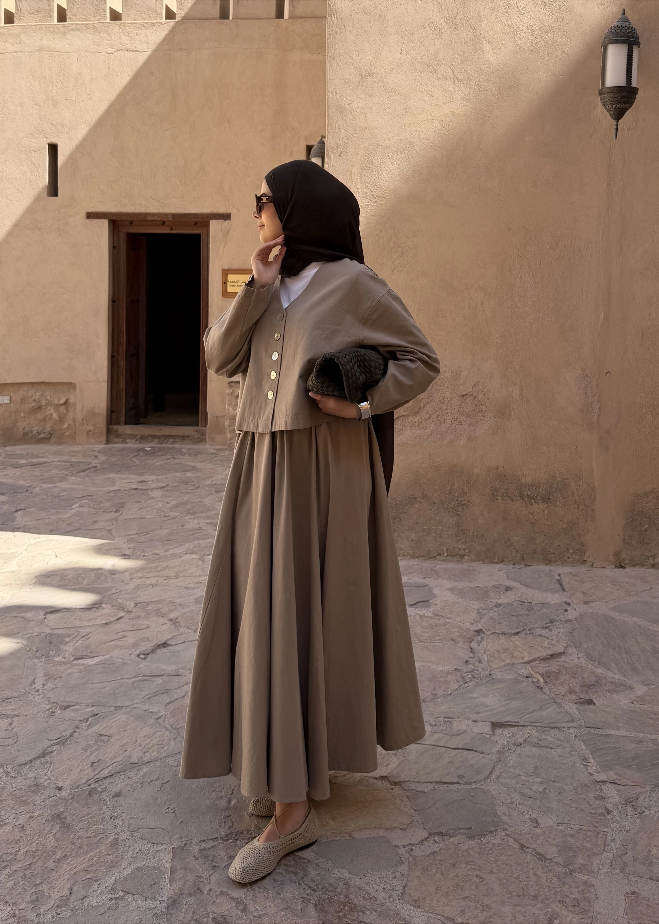 8998 DÜĞME TAŞLI KETEN TAKIM bej