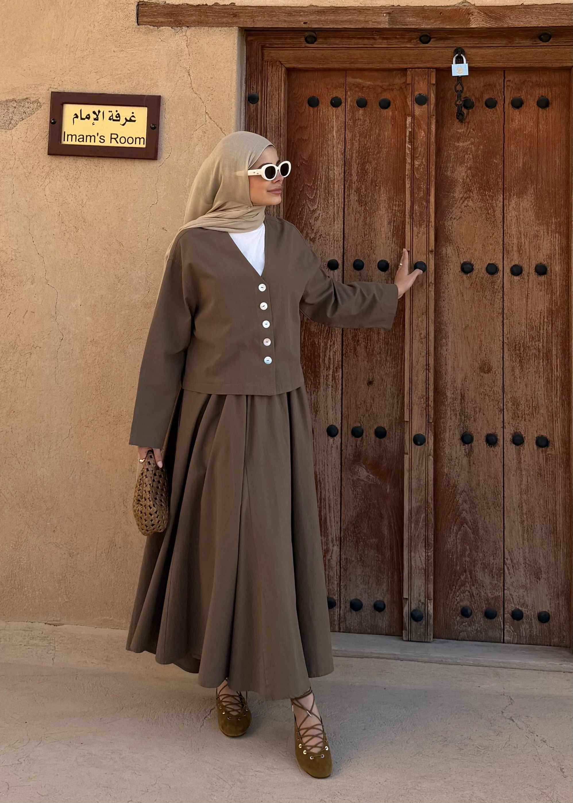 8998 DÜĞME TAŞLI KETEN TAKIM haki