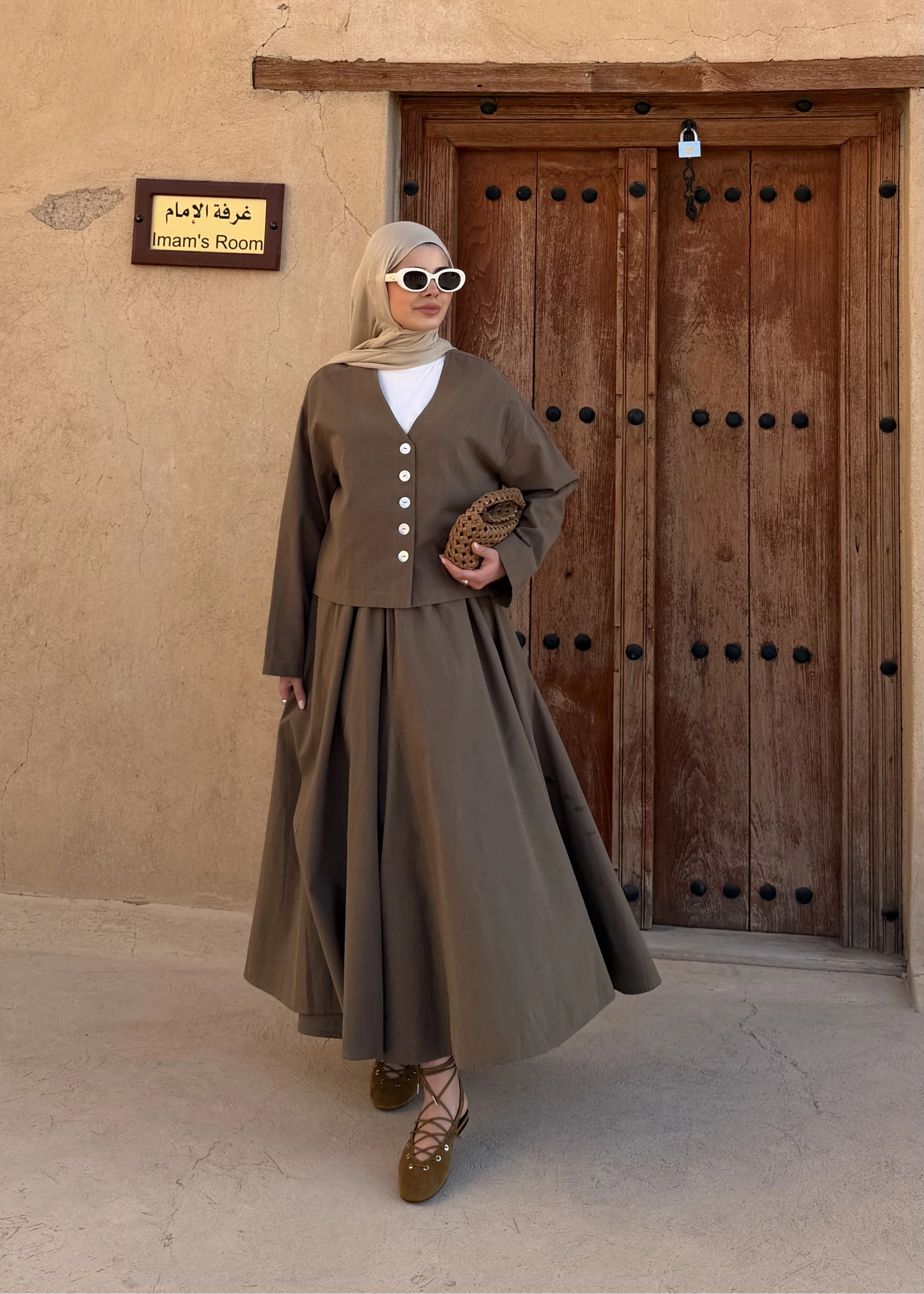 8998 DÜĞME TAŞLI KETEN TAKIM haki