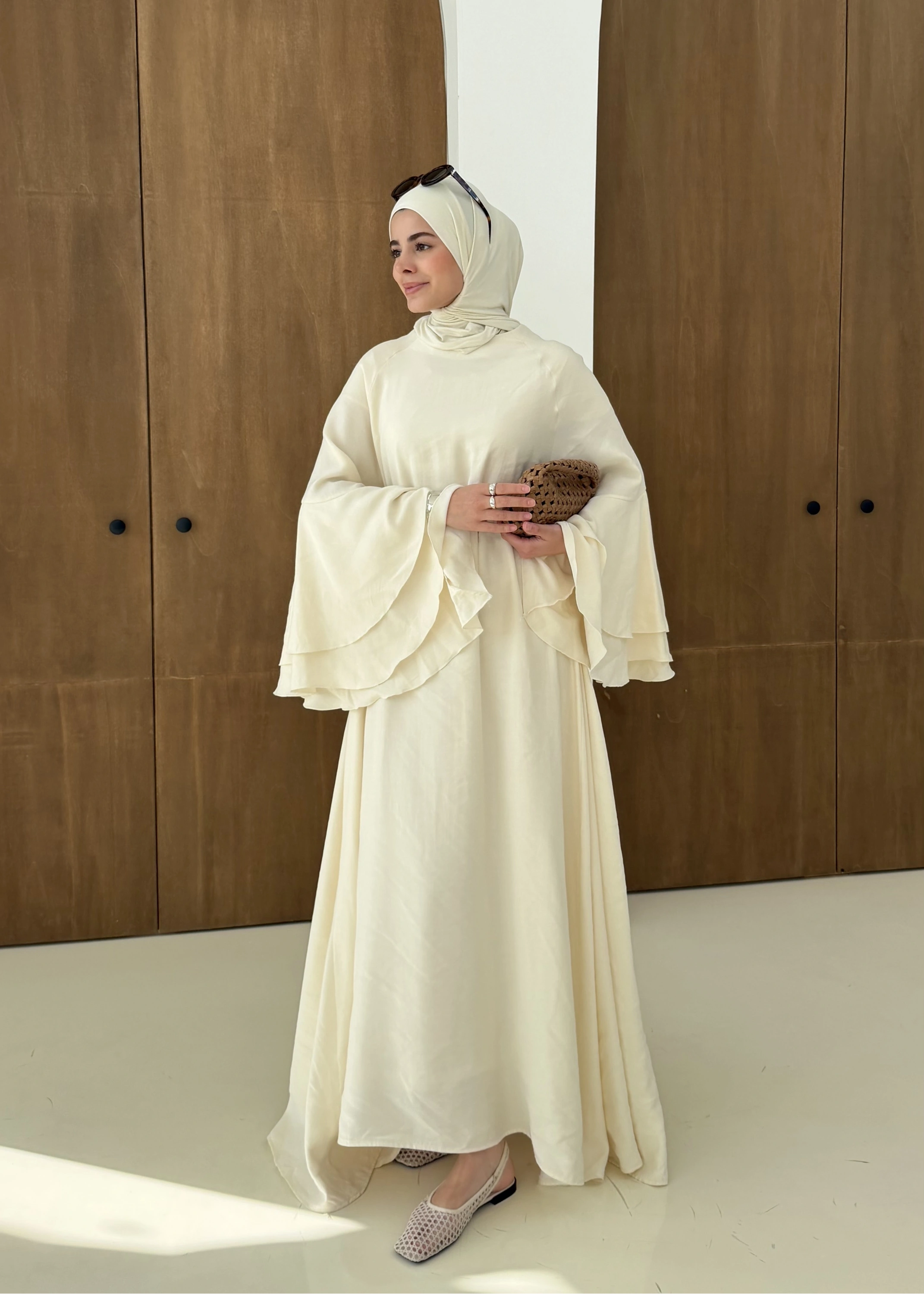 5024 GENİŞ KOL ELBİSE Vanilya