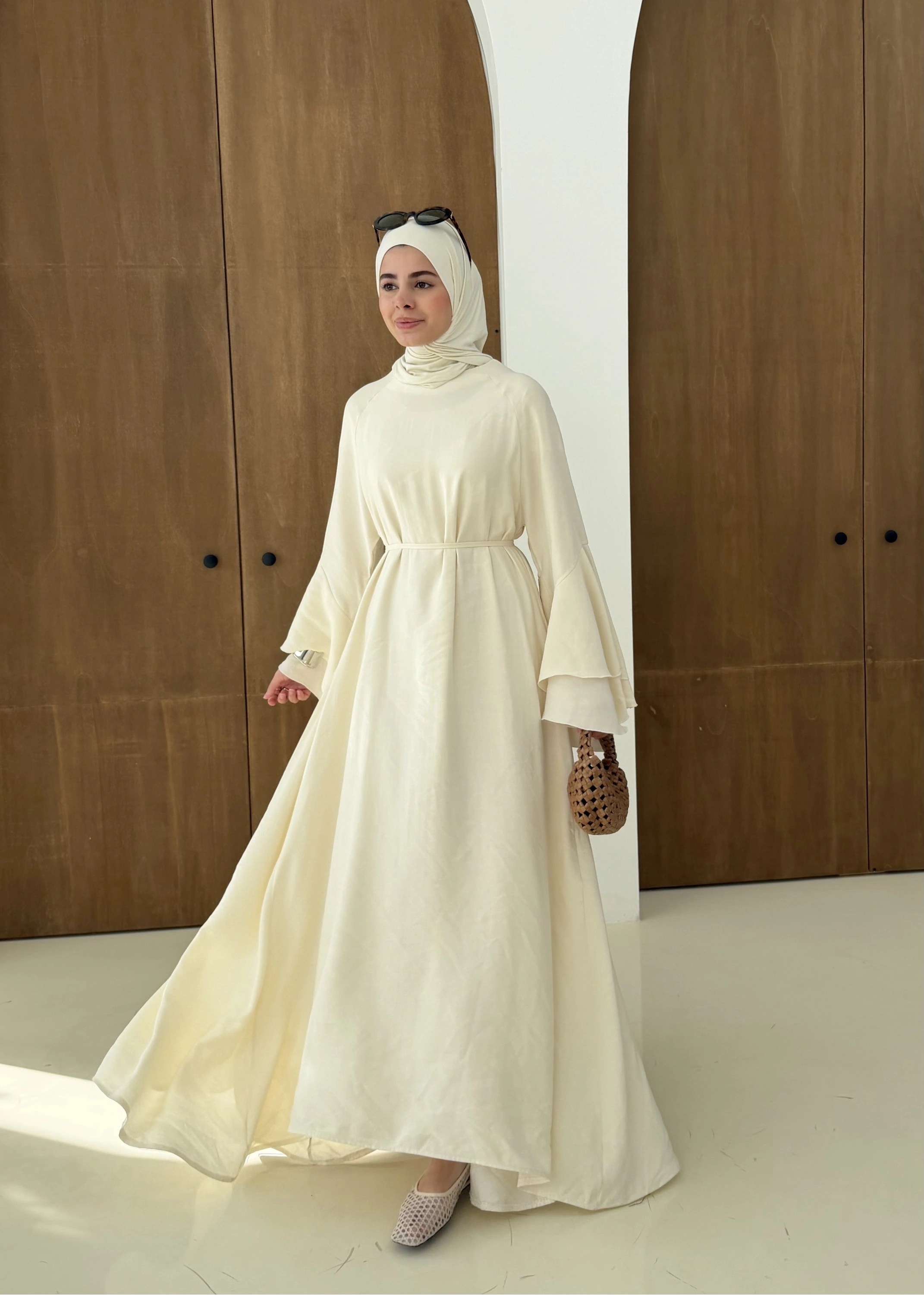 5024 GENİŞ KOL ELBİSE Vanilya