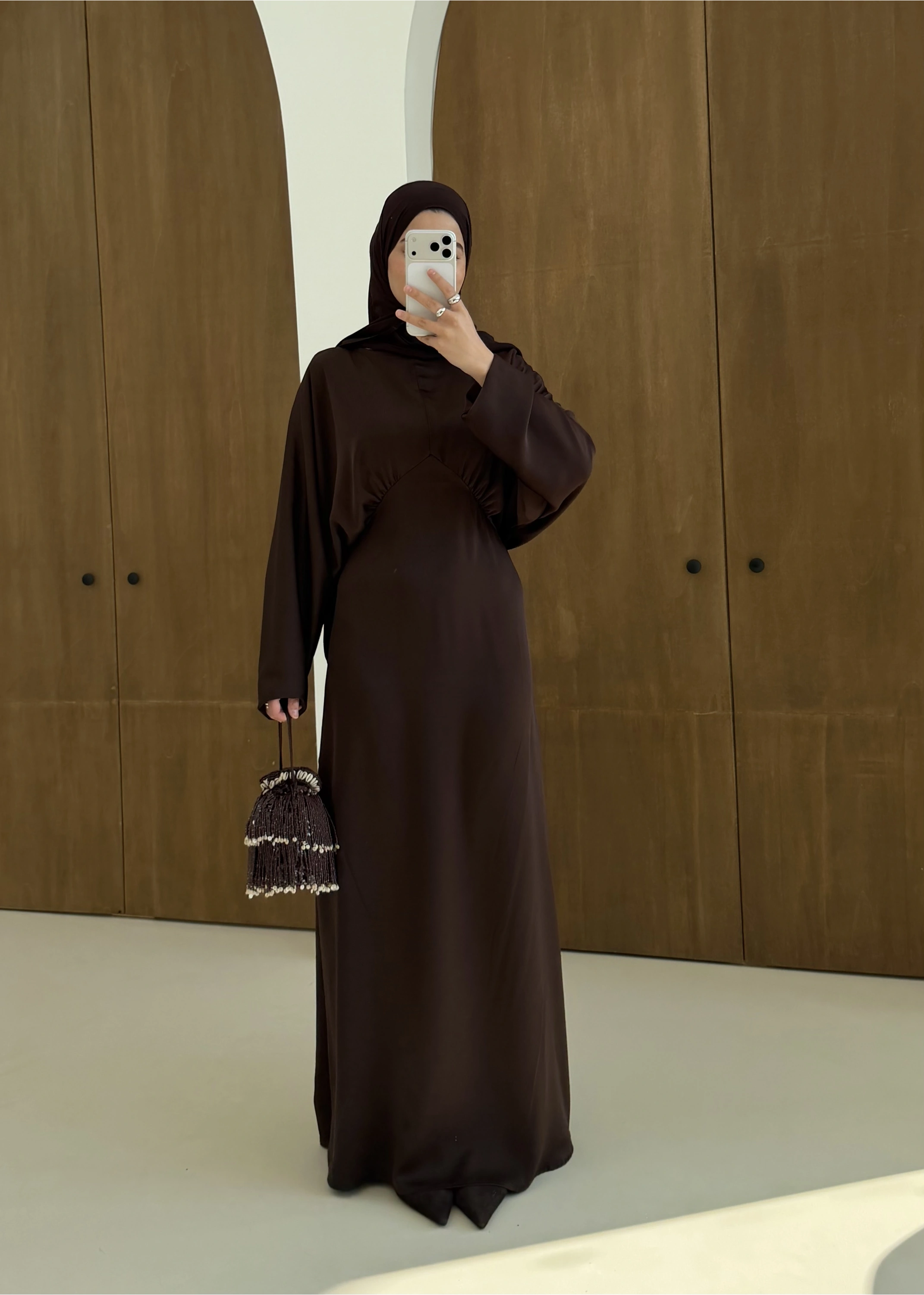 BELDETAY SATEN ELBİSE SU YOLU KAHVE