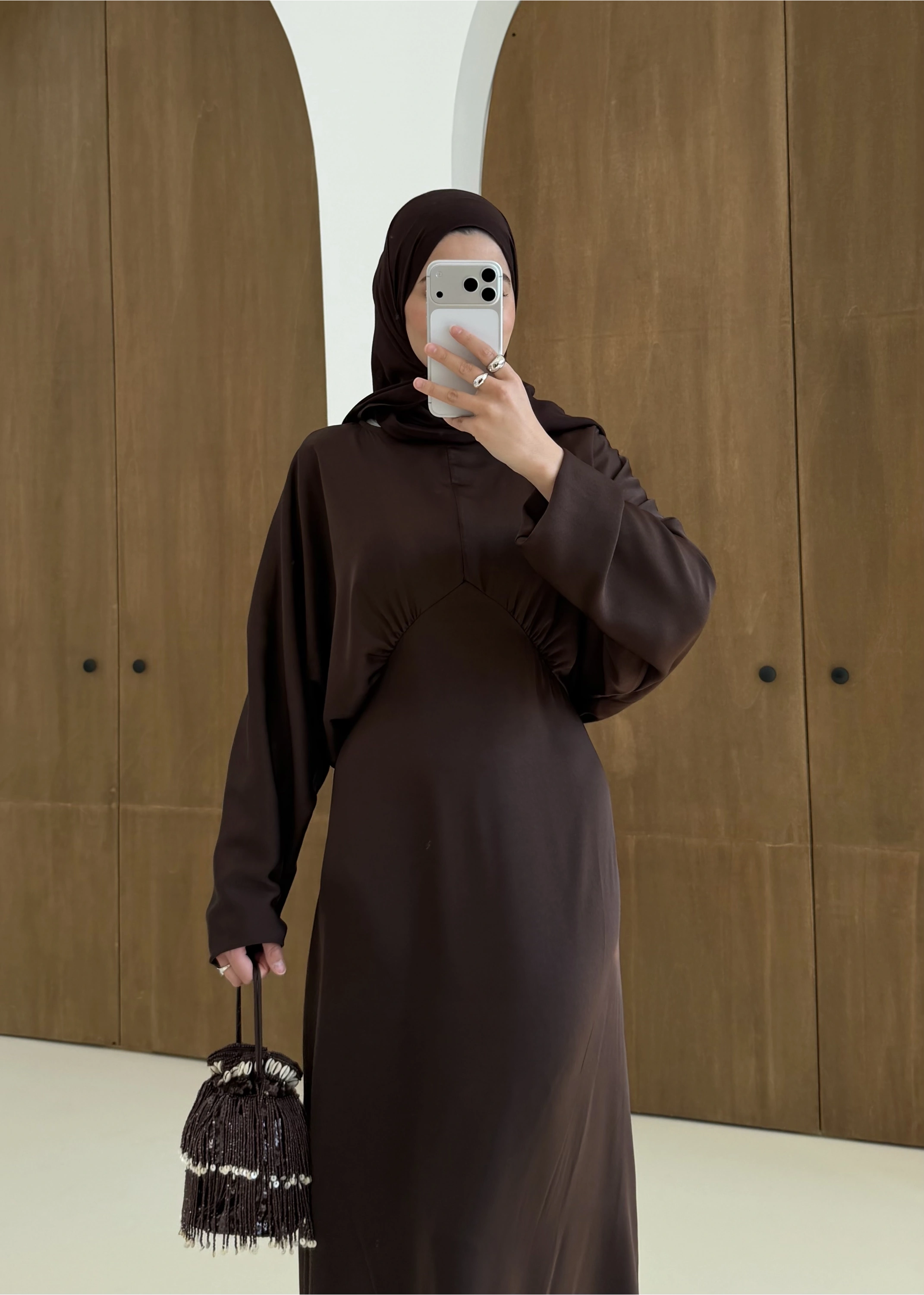 BELDETAY SATEN ELBİSE SU YOLU KAHVE