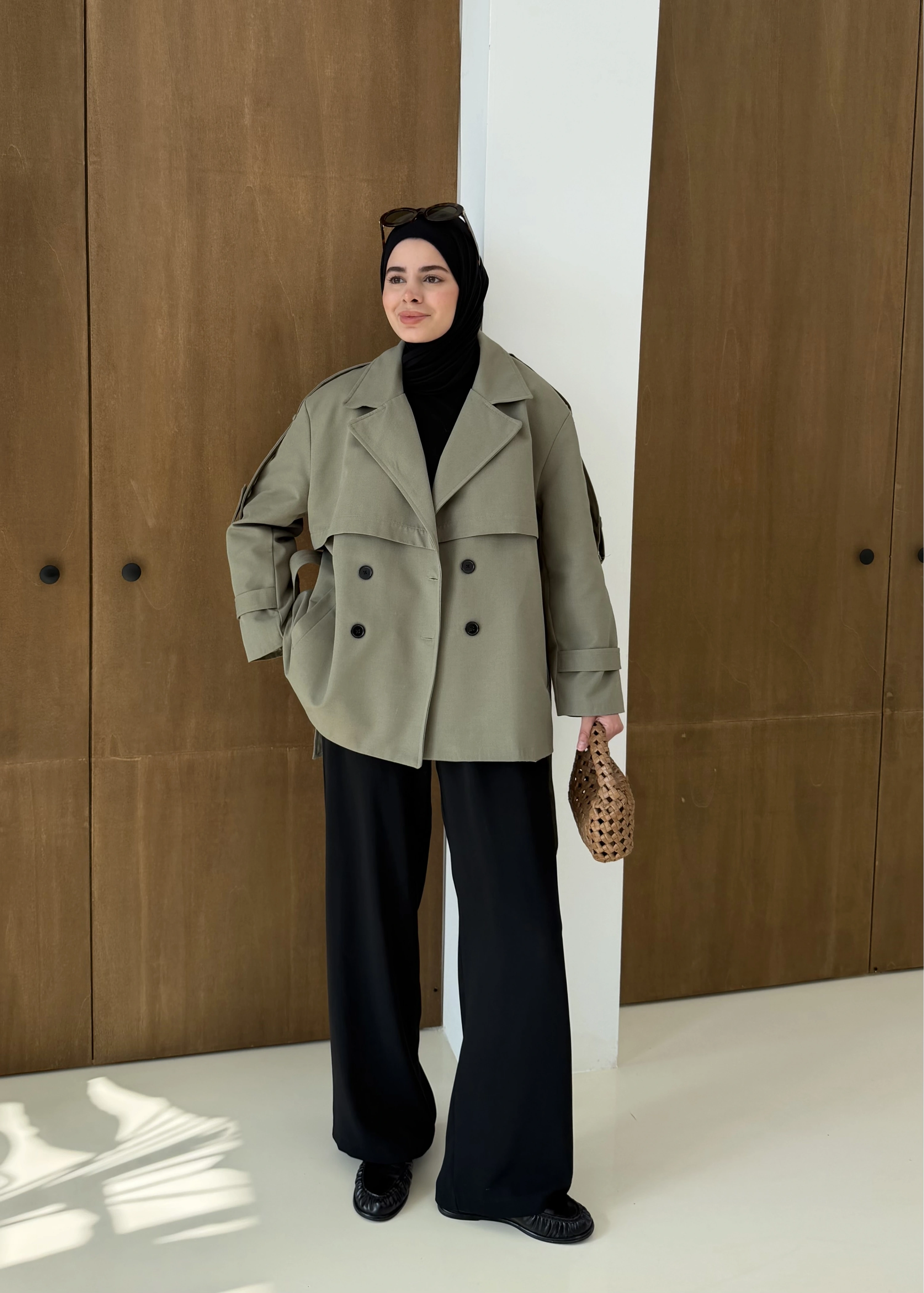 KUŞAKLI ASTARLI TRENÇKOT yeşil