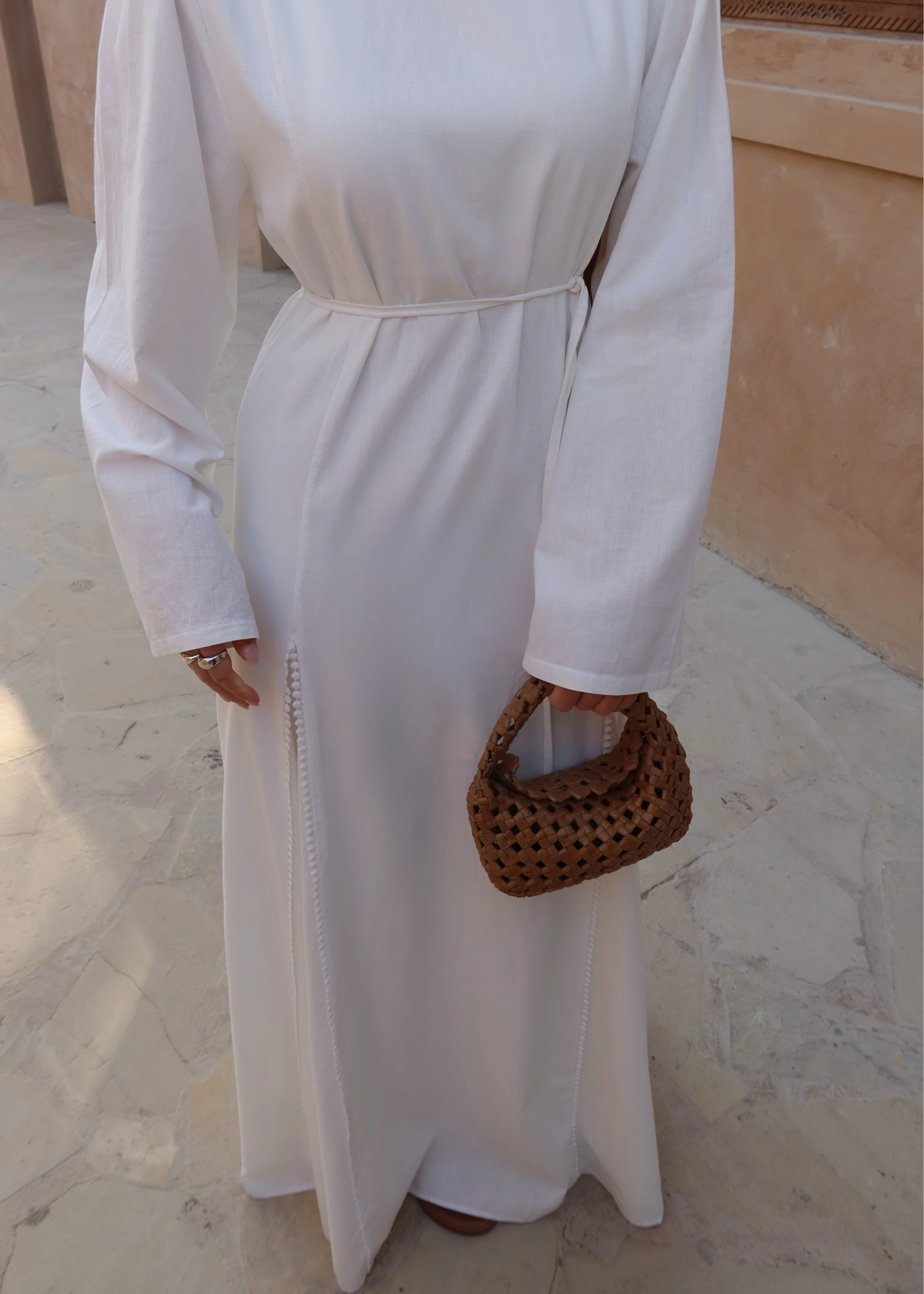 2365 İŞLEME DETAY PREMİUM ELBİSE BEYAZ