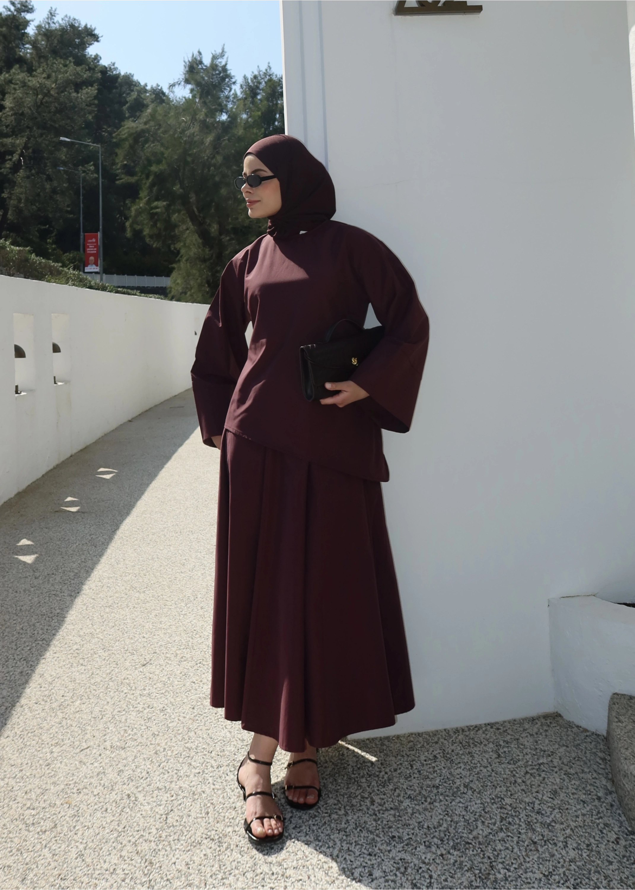 6025 BELDEN BAĞLAMA POPLİN ETEKLİ TAKIM MÜRDÜM