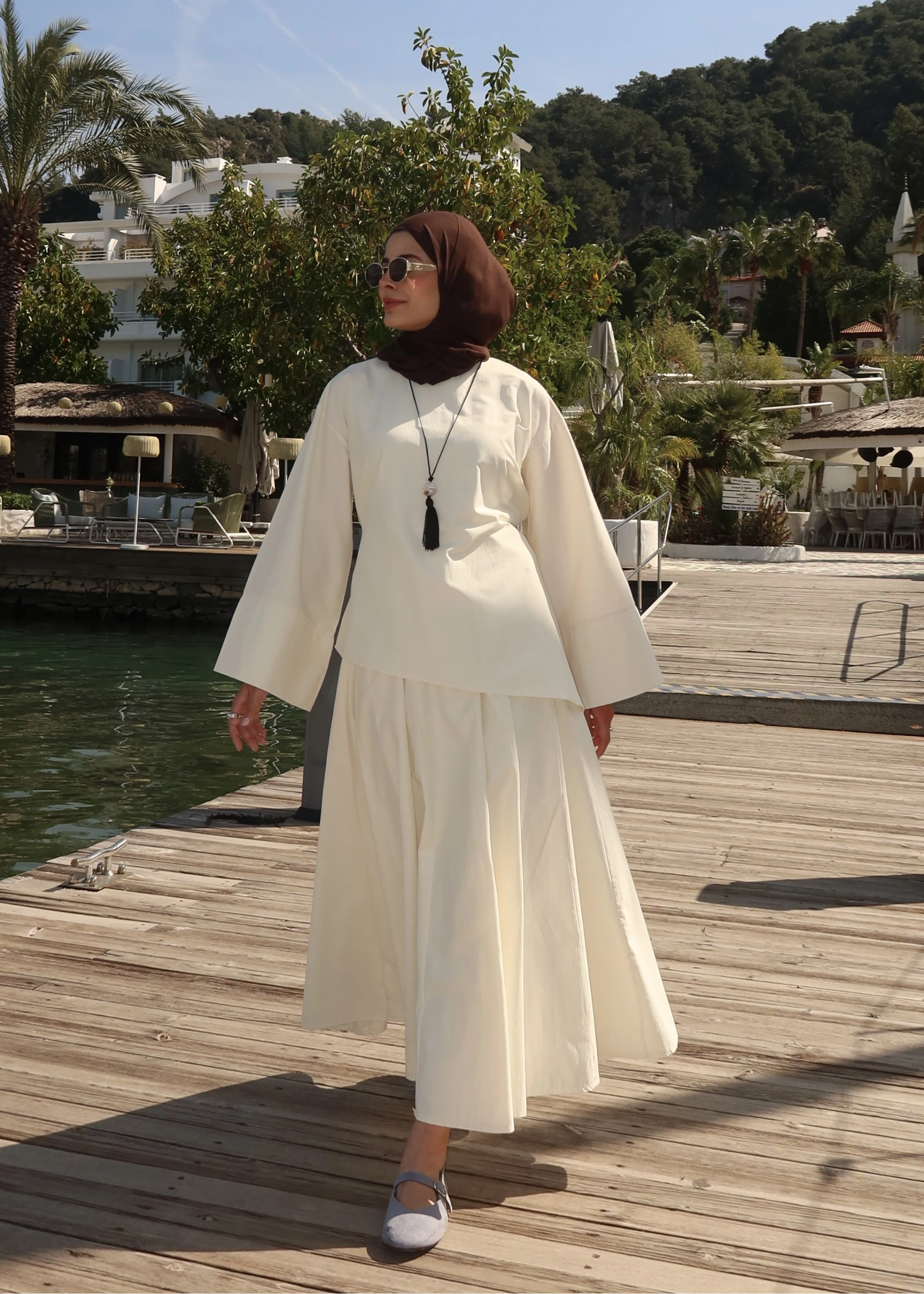 6025 BELDEN BAĞLAMA POPLİN ETEKLİ TAKIM VANİLYA