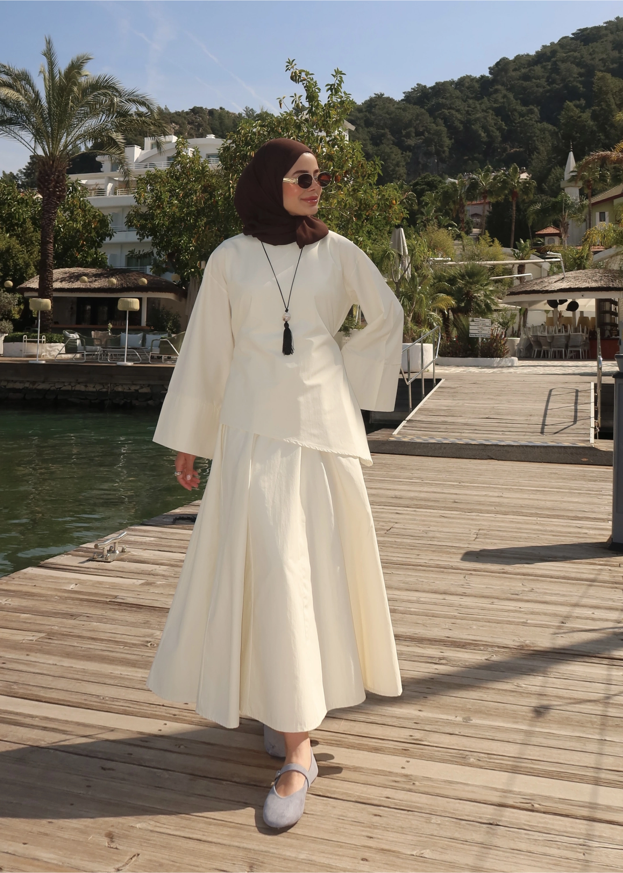 6025 BELDEN BAĞLAMA POPLİN ETEKLİ TAKIM VANİLYA